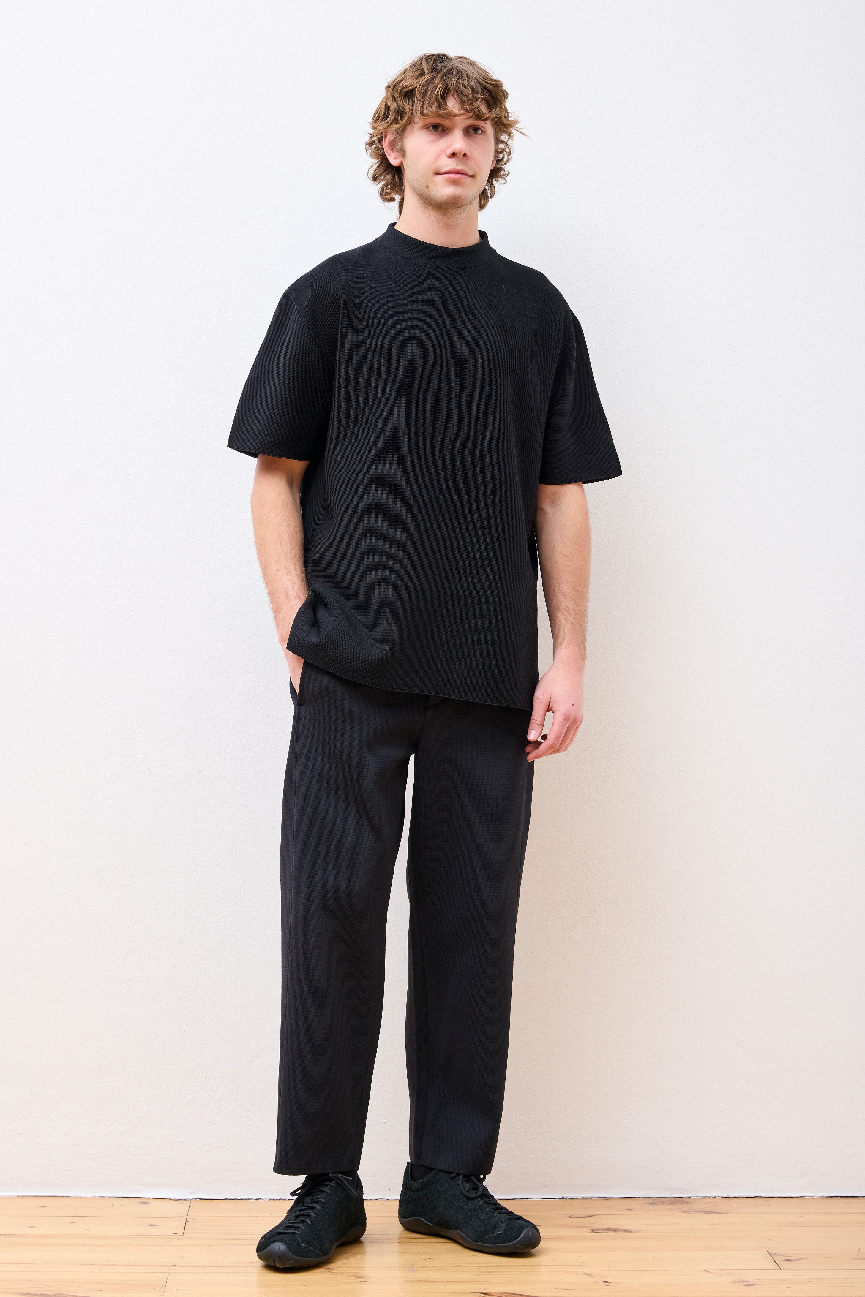 Garter Mockneck Short Sleeve Tee Shirt Black