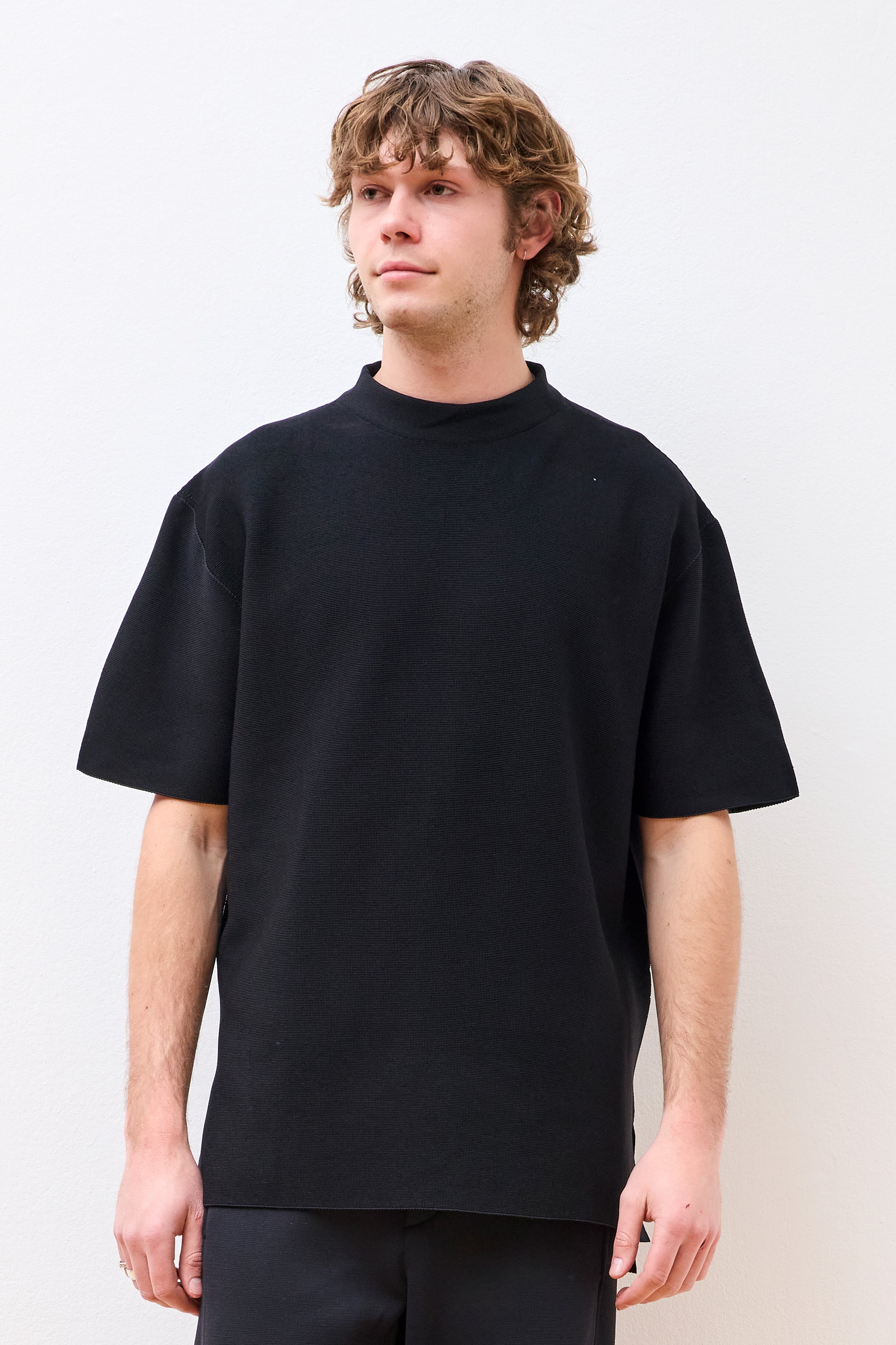 Garter Mockneck Short Sleeve Tee Shirt Black