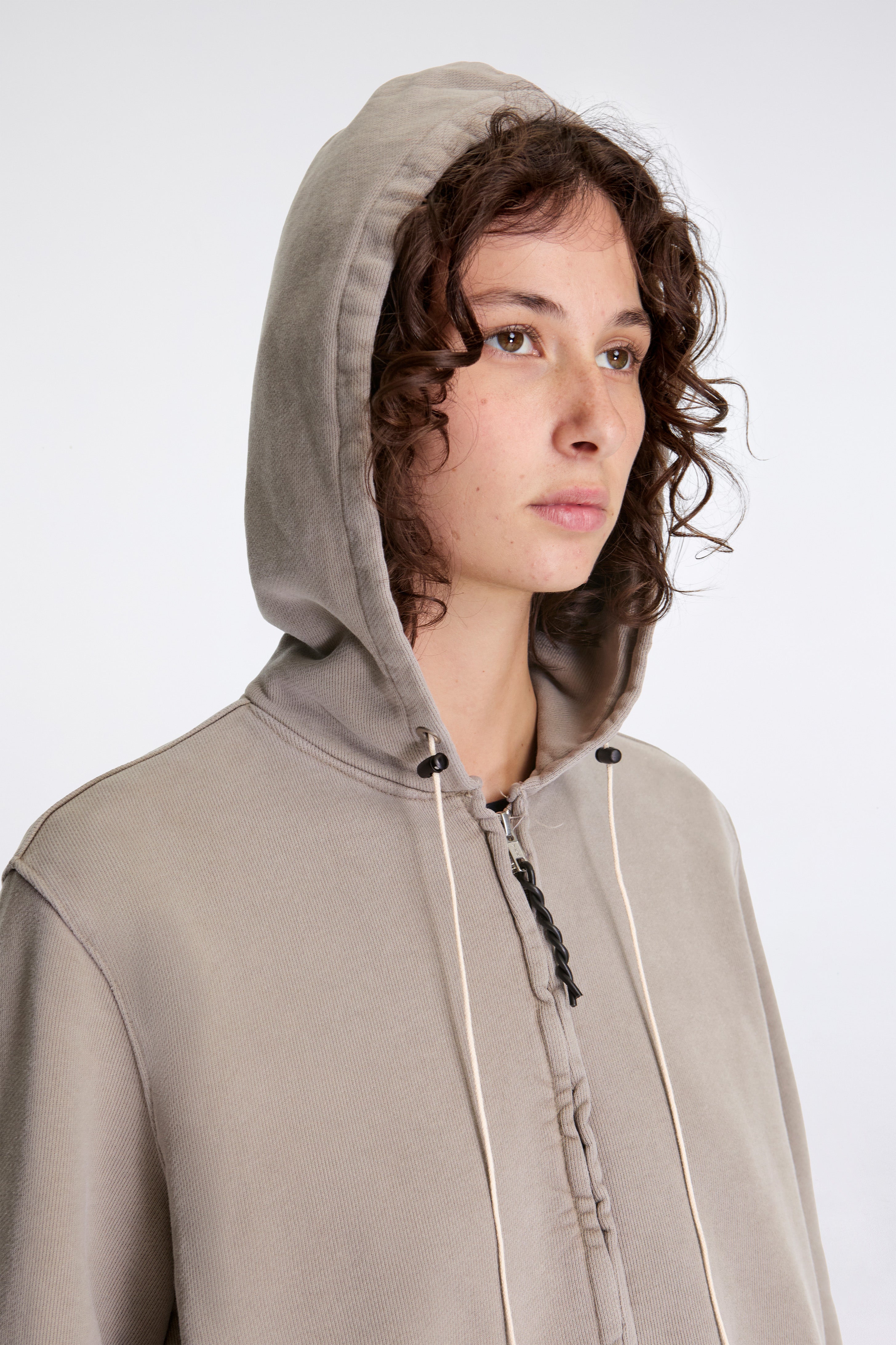 Fitted Zip Hoodie Taupe