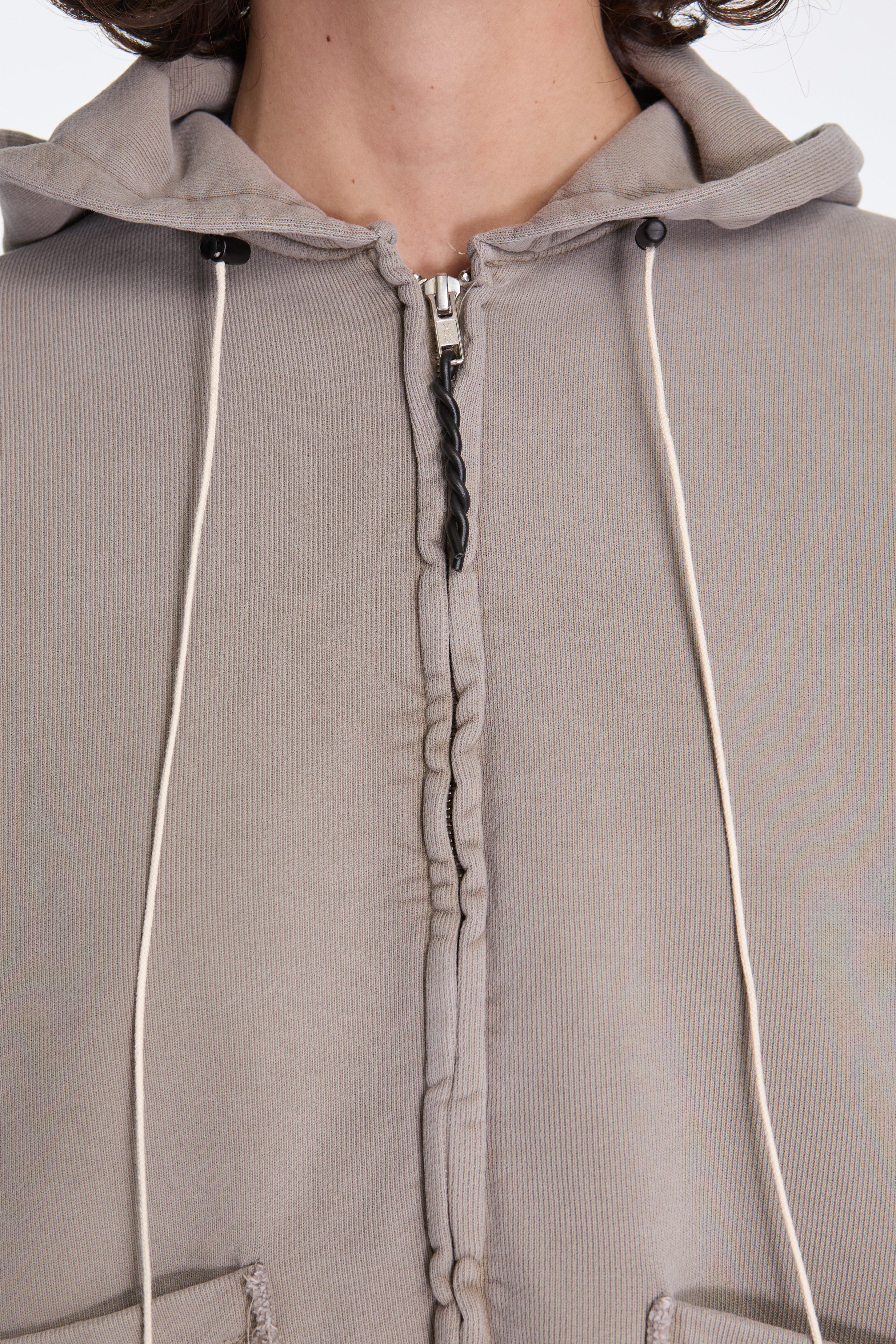 Fitted Zip Hoodie Taupe