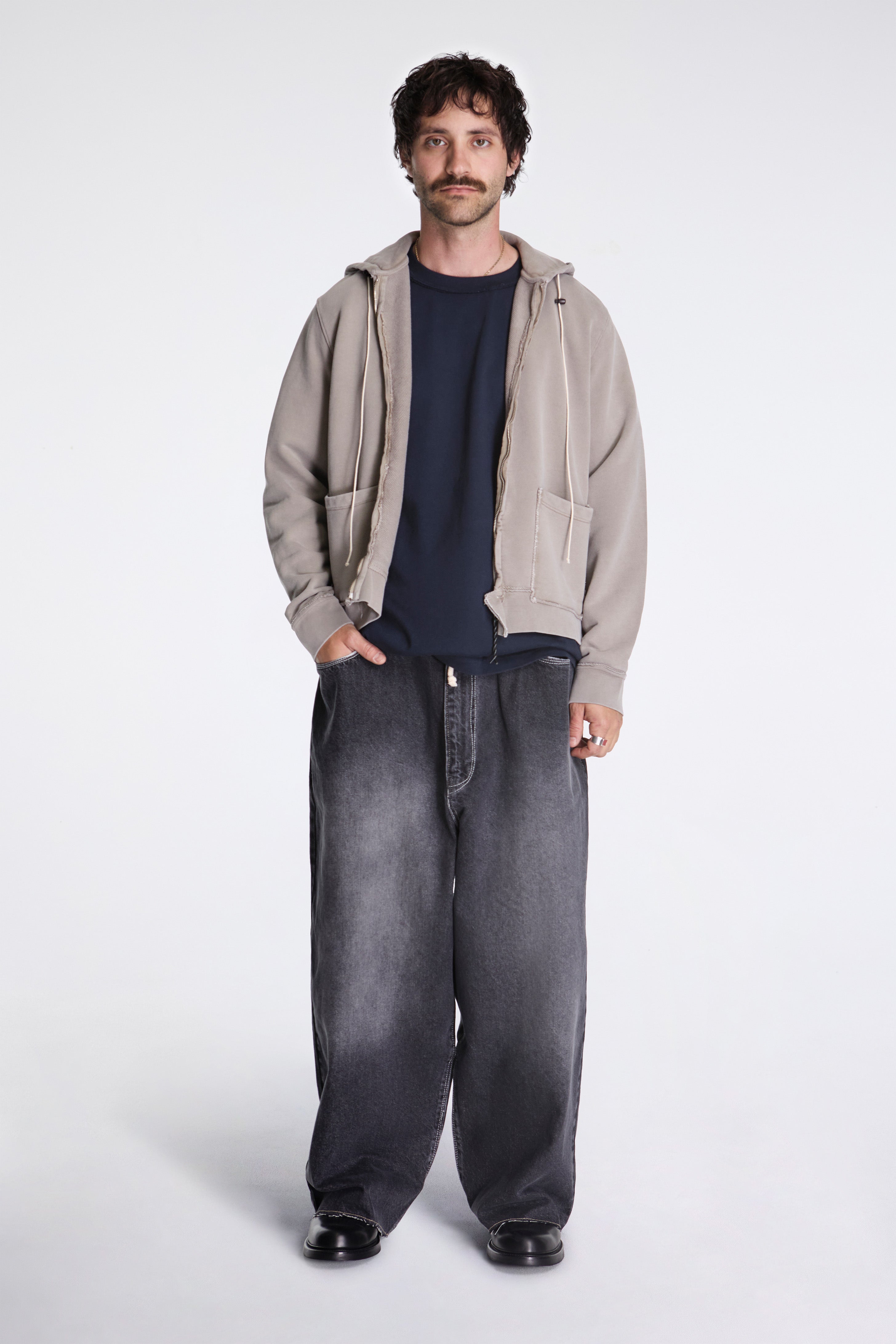 Fitted Zip Hoodie Taupe