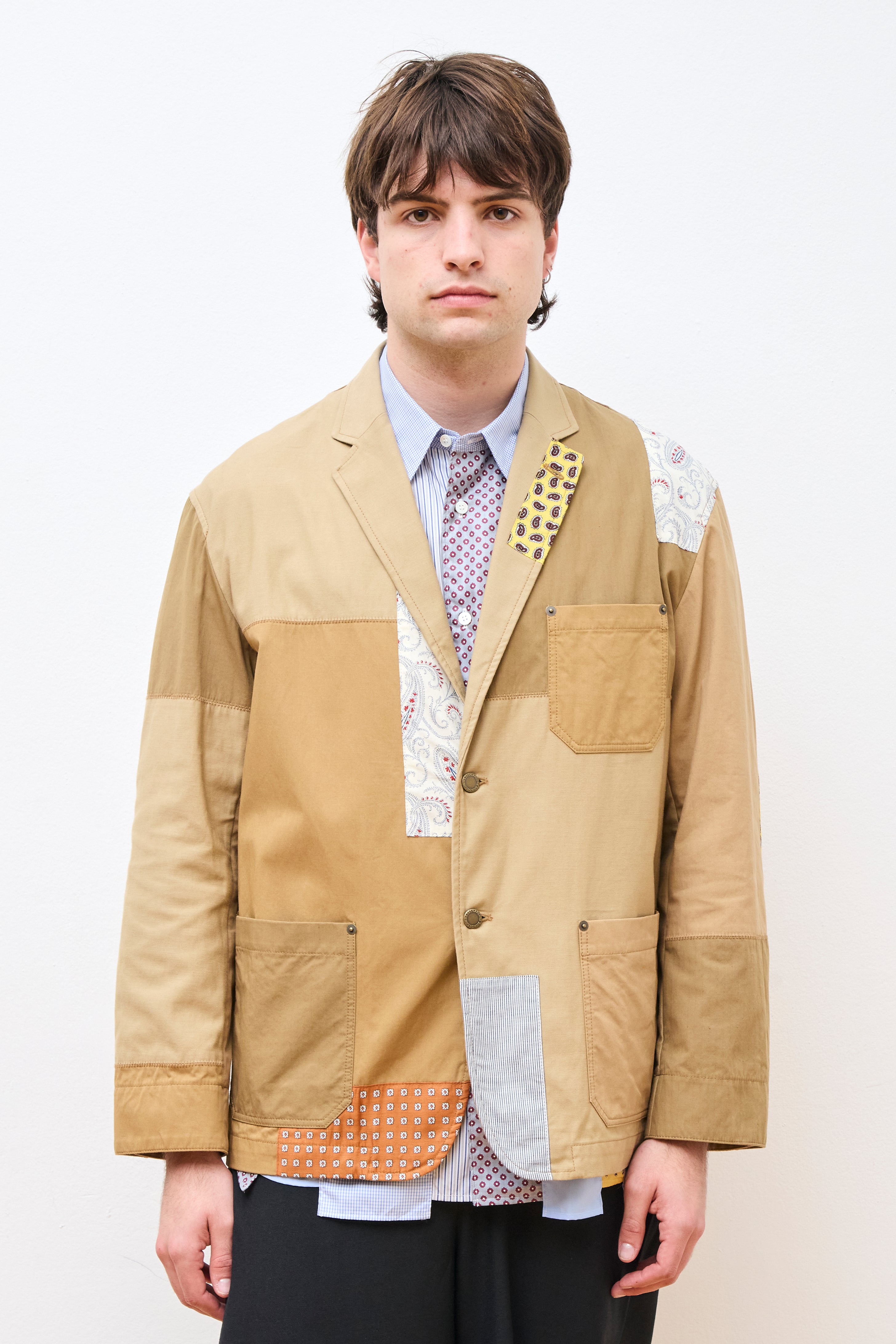 Patchwork Cotton Nylon Multi Jacket Beige
