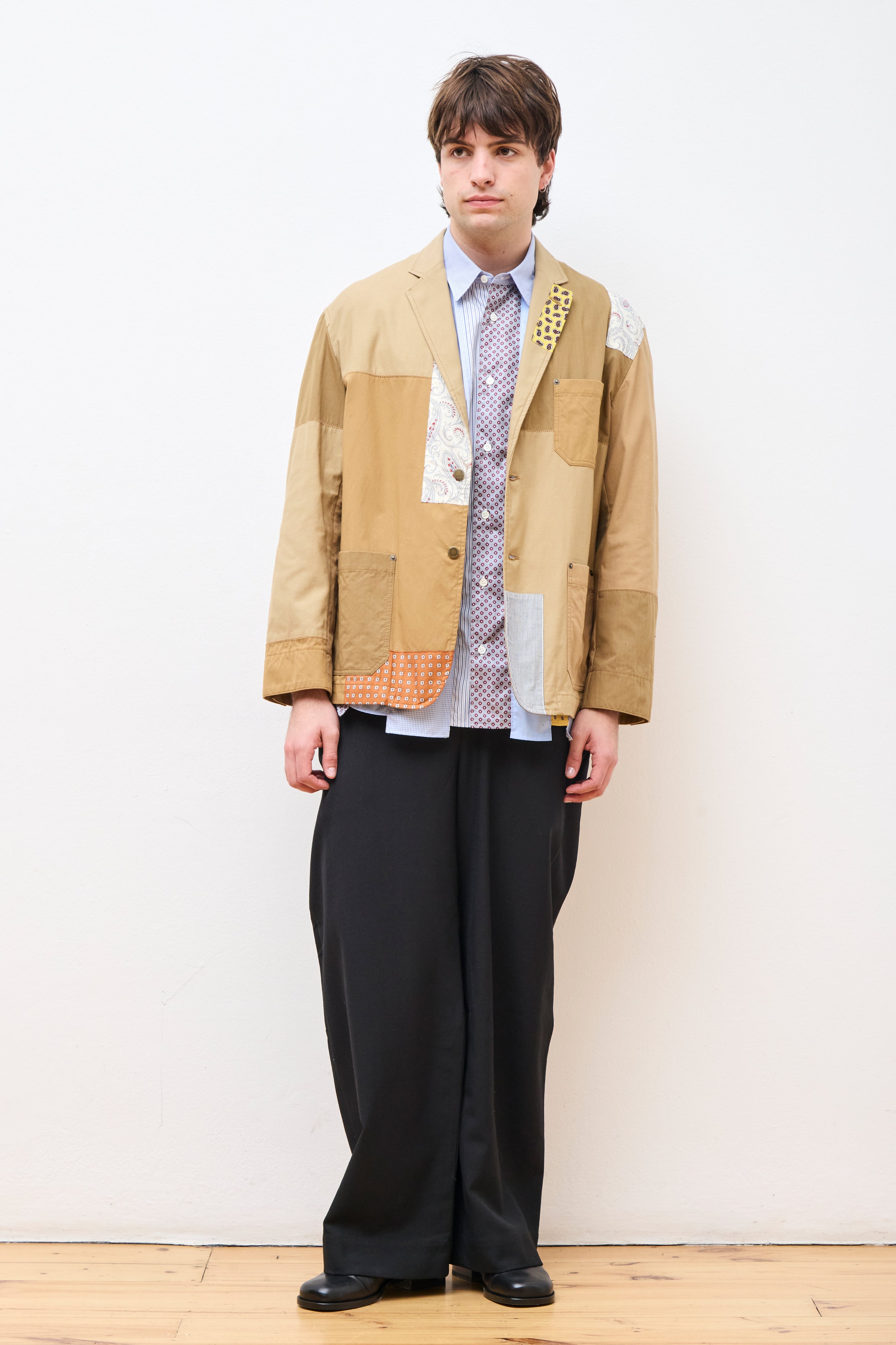 Patchwork Cotton Nylon Multi Jacket Beige