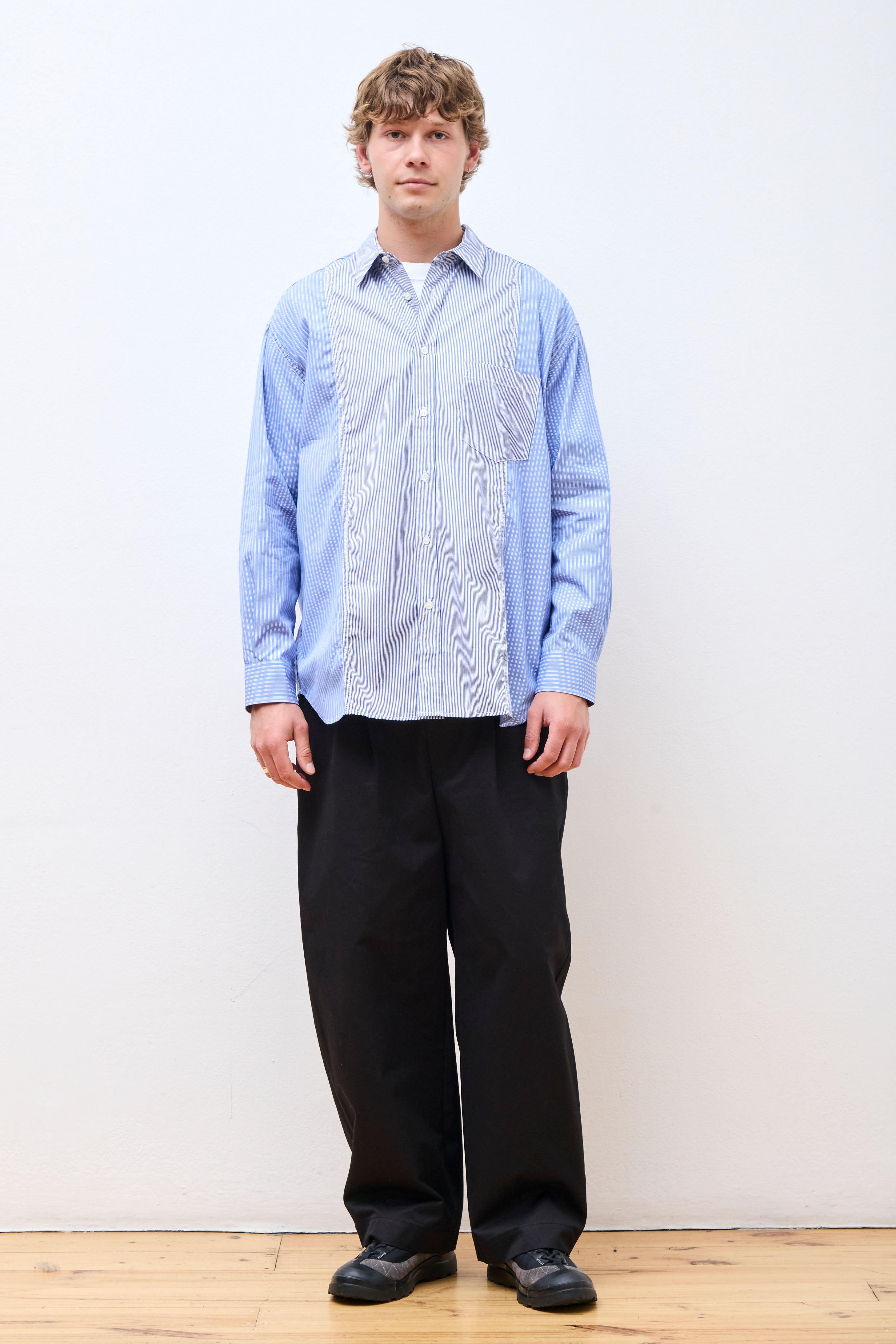 Cotton Patchwork Striped Shirt Navy/Sax/White