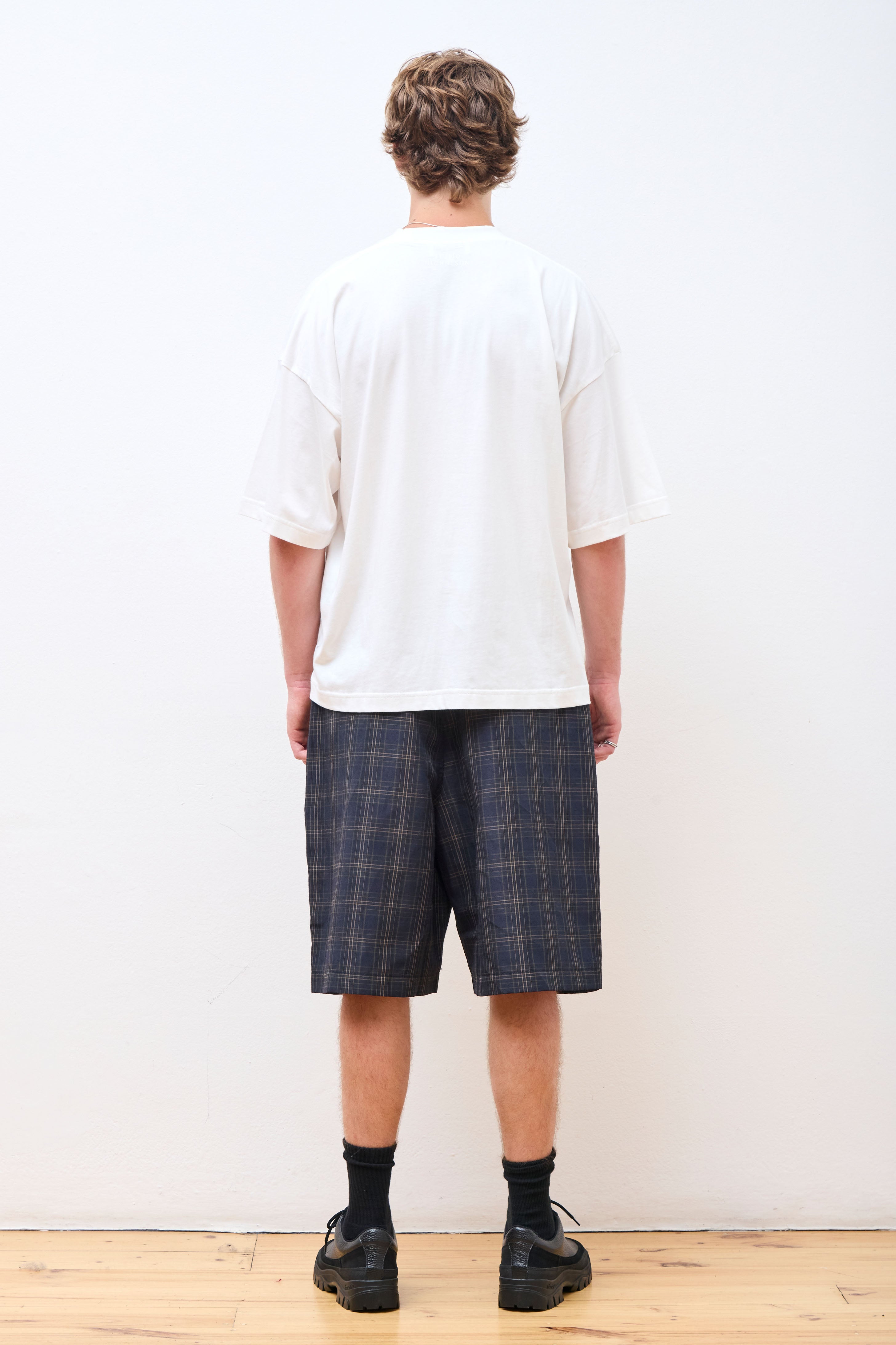 Linen Plaid Shorts Navy