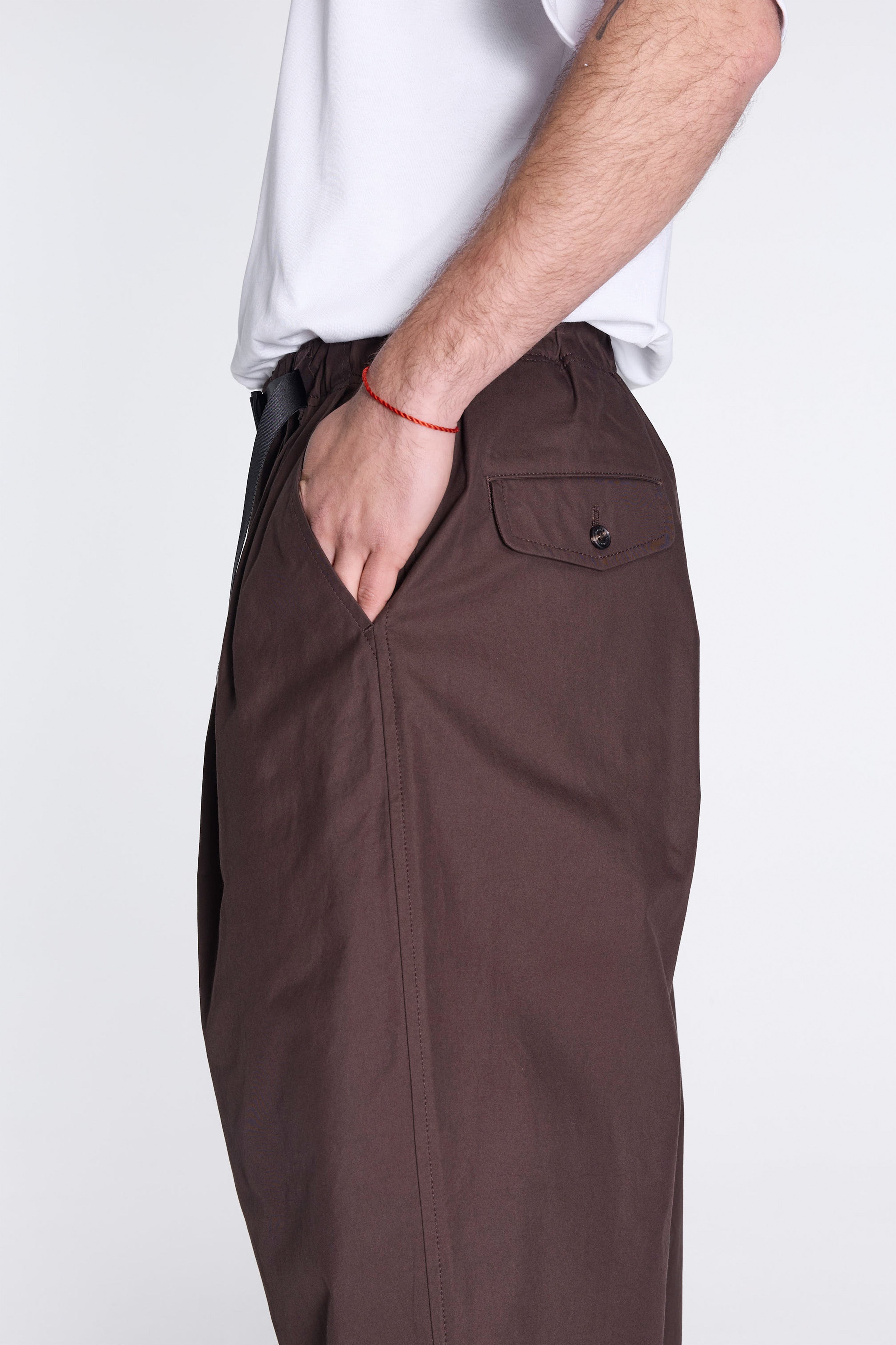 Cotton Twill Belted Pant Dark Brown