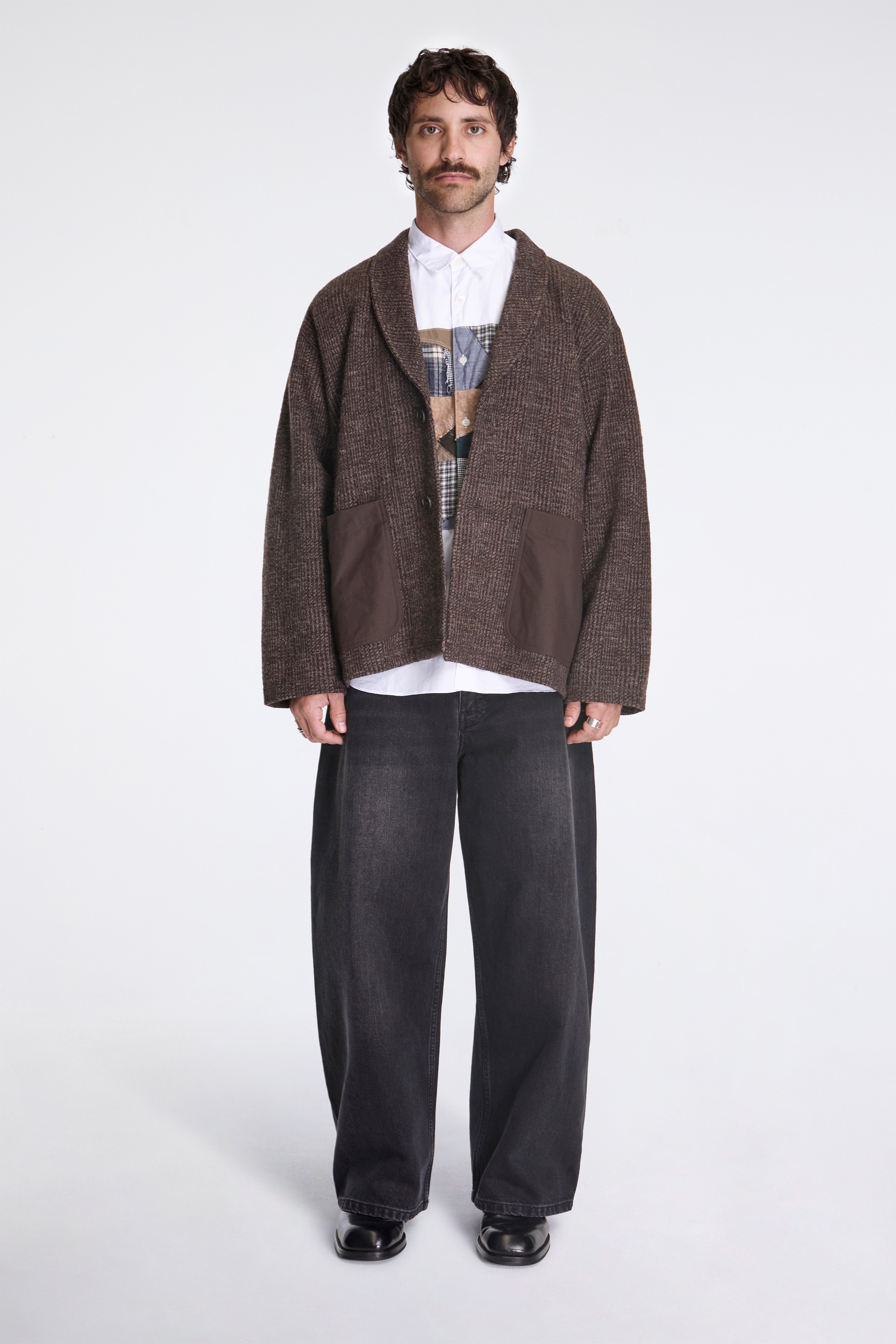 COMME des GARCONS HOMME Shetland Mottled Glen Check Coat