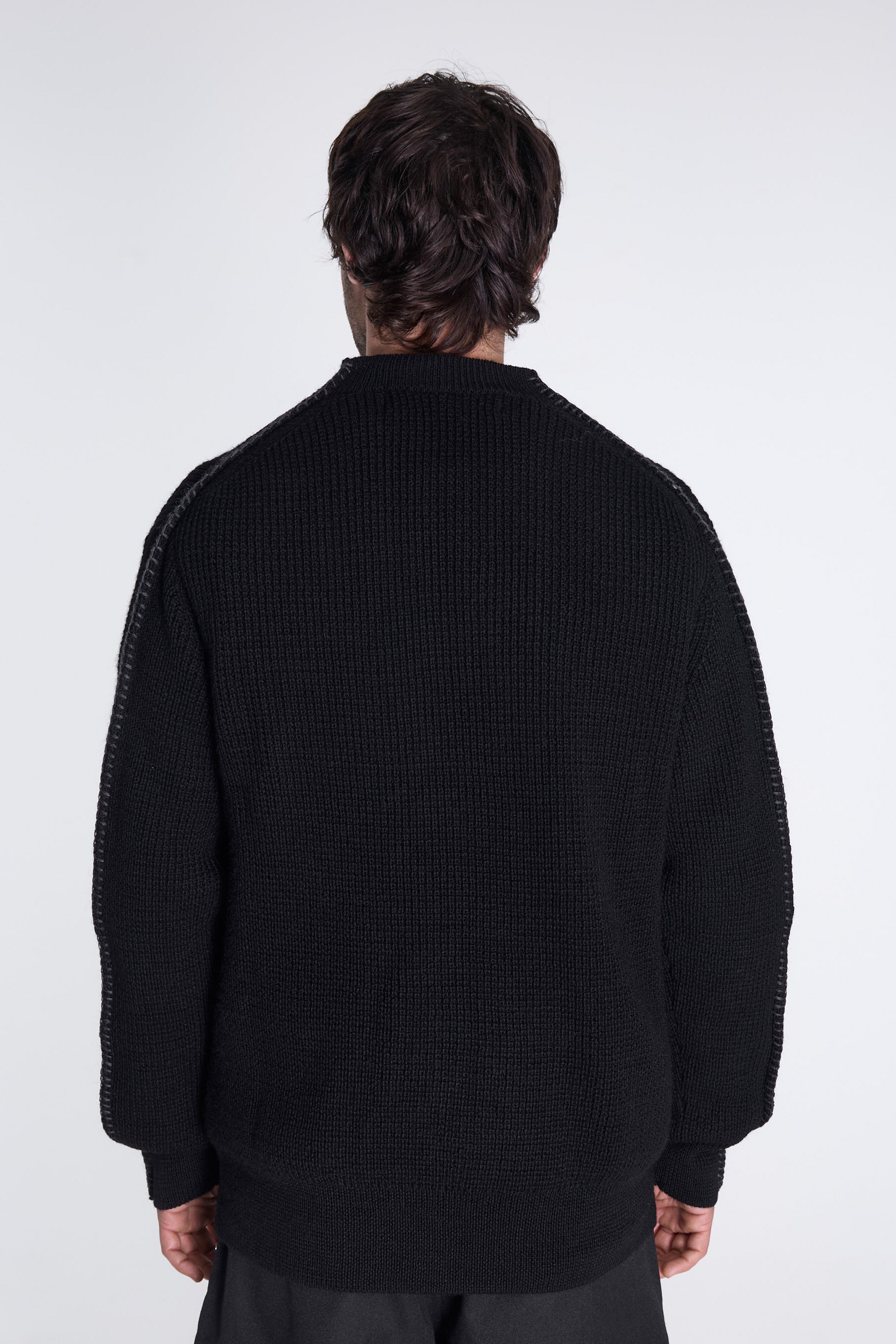 Wool Blanquette Embroidery Sweater Black