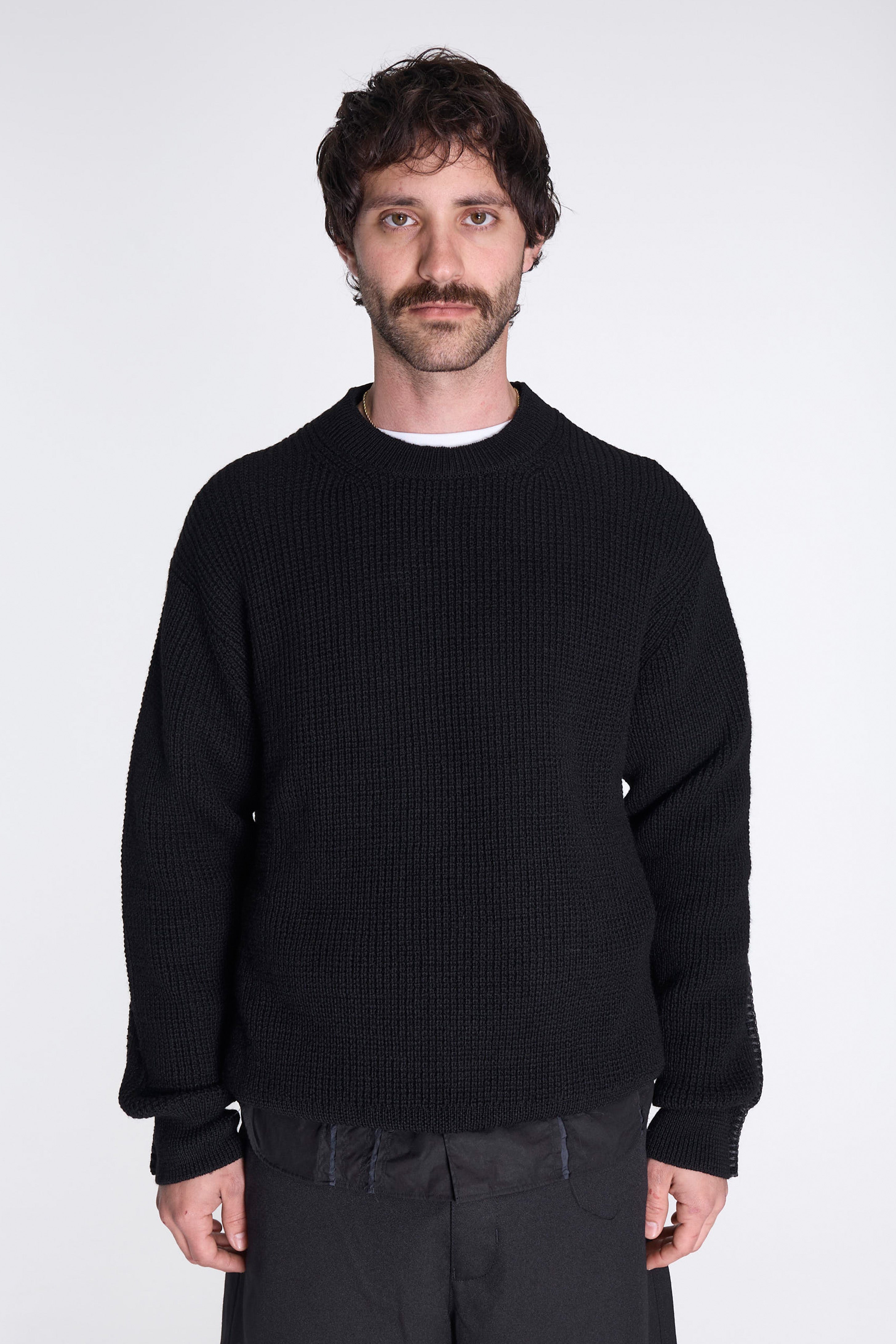 Wool Blanquette Embroidery Sweater Black