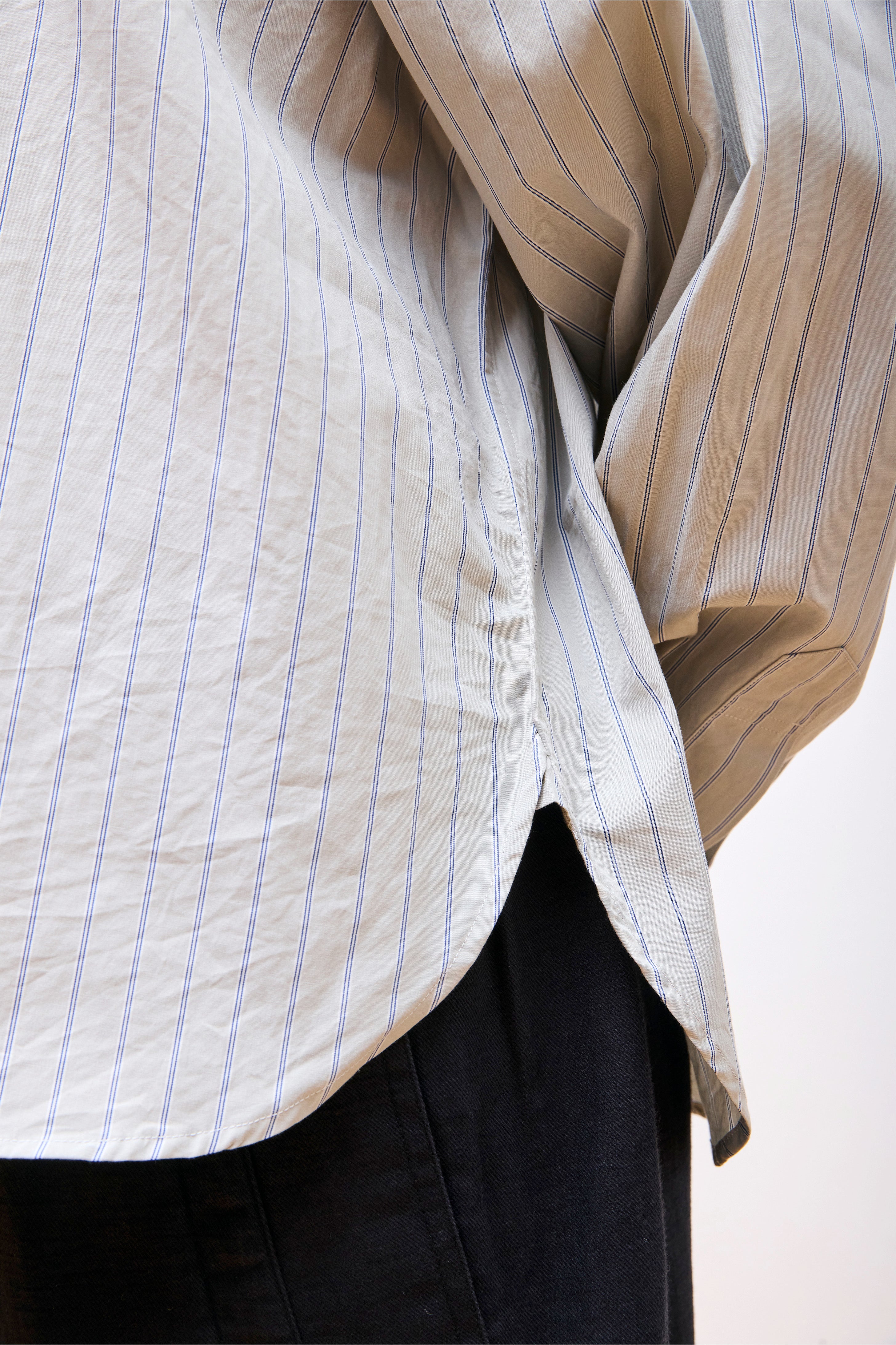 Band Collar Shirt W Grey Stripe