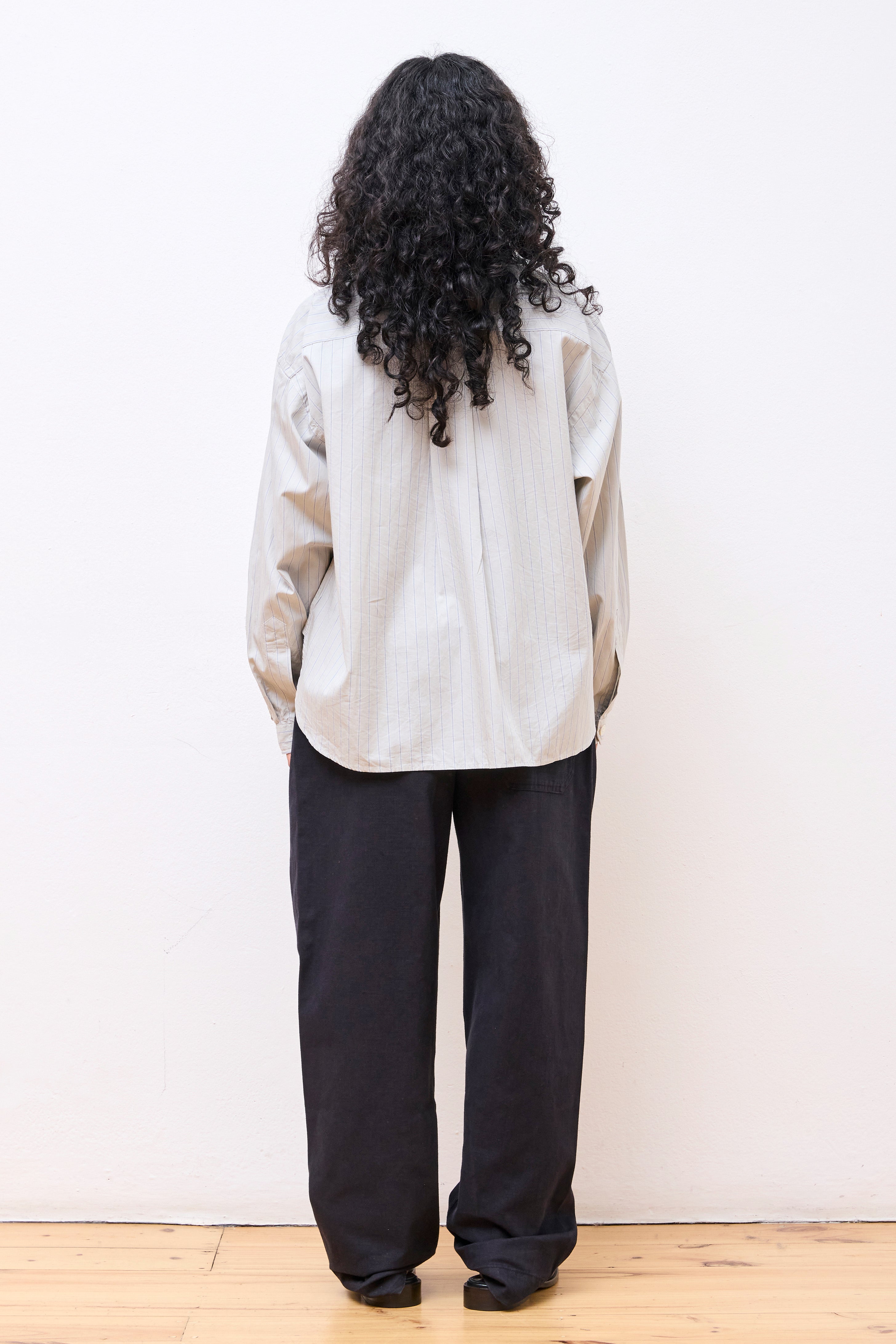 Band Collar Shirt W Grey Stripe