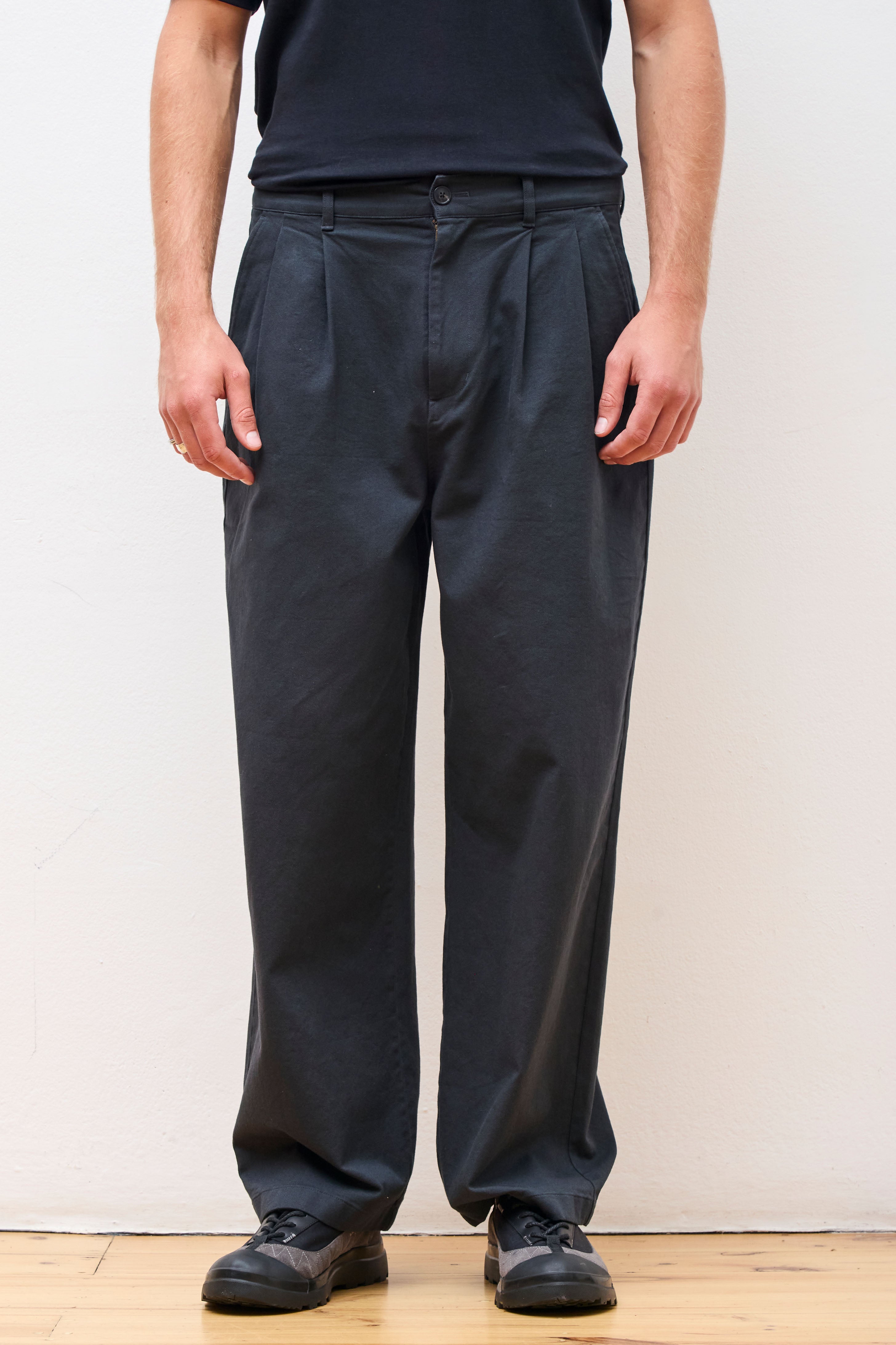 Cotton 2 Tuck Wide Pants M Charcoal