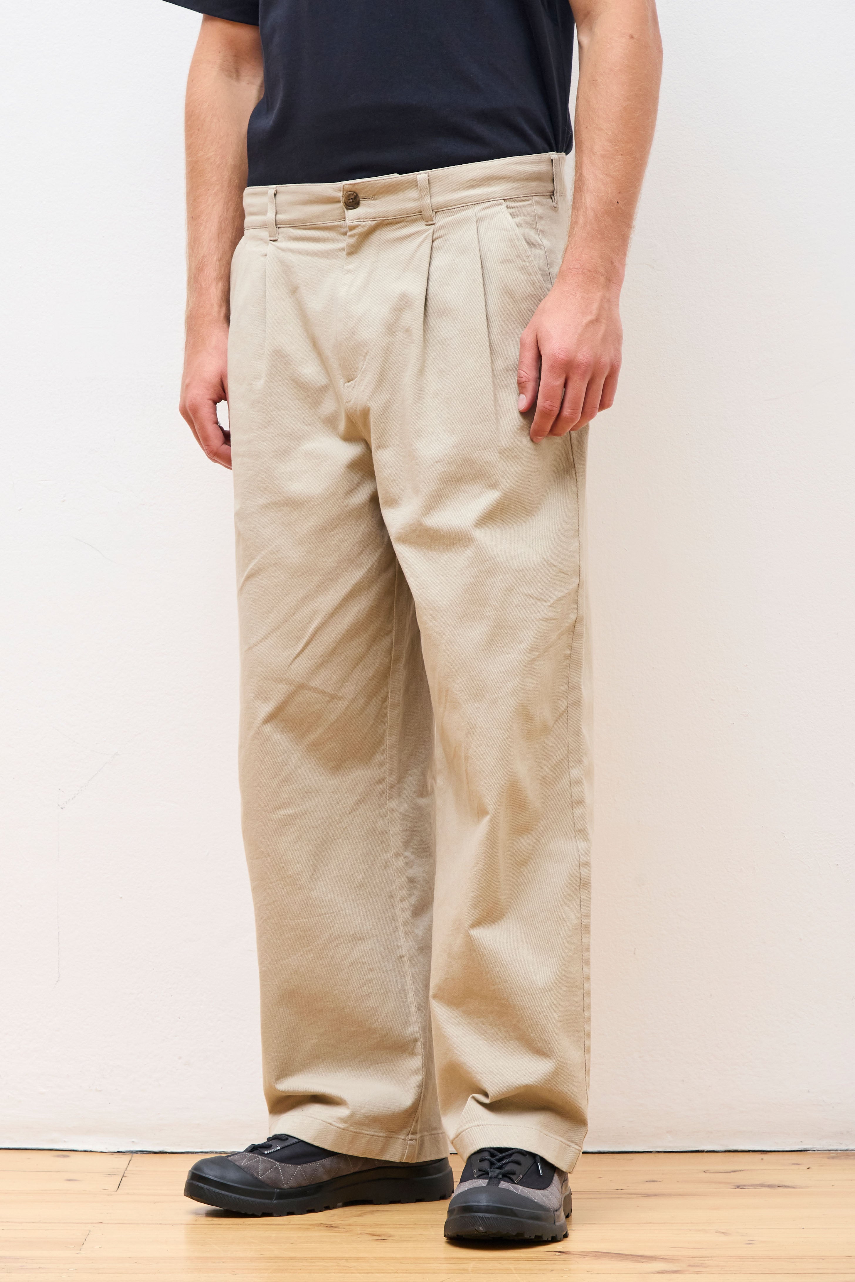 Cotton 2 Tuck Wide Pants M Lt.Beige