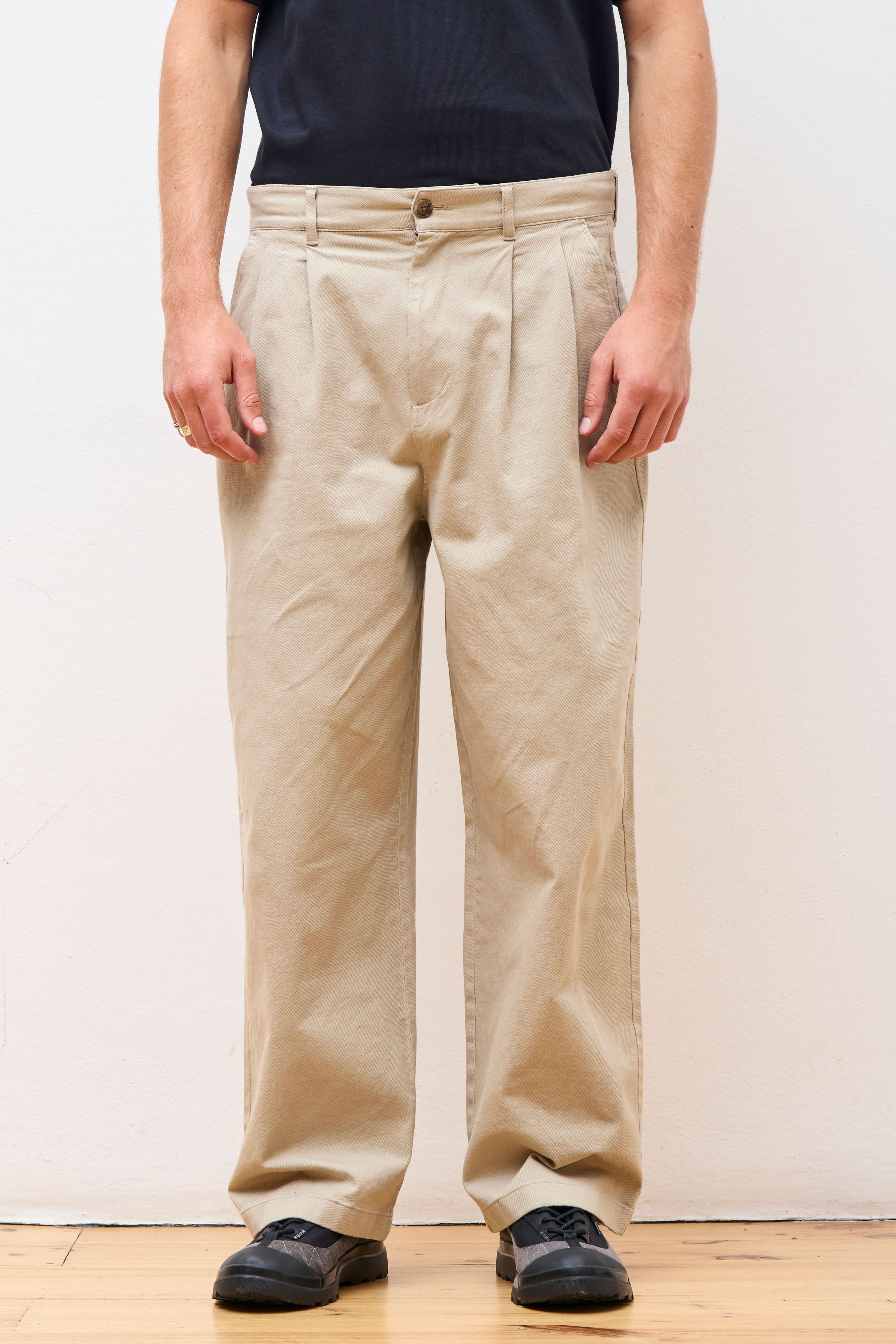 Cotton 2 Tuck Wide Pants M Lt.Beige