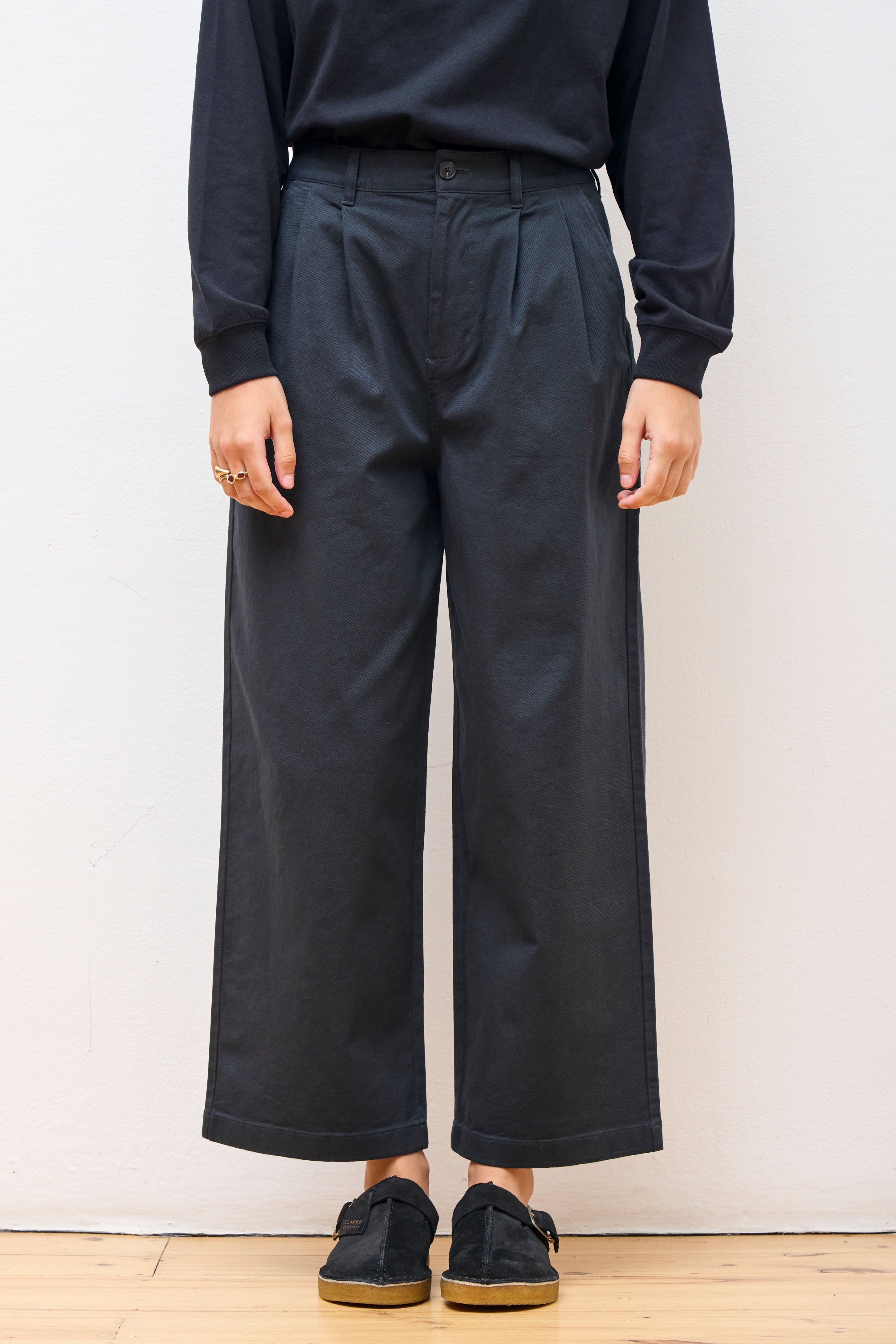 Cotton 2 Tuck Wide Pants W Charcoal