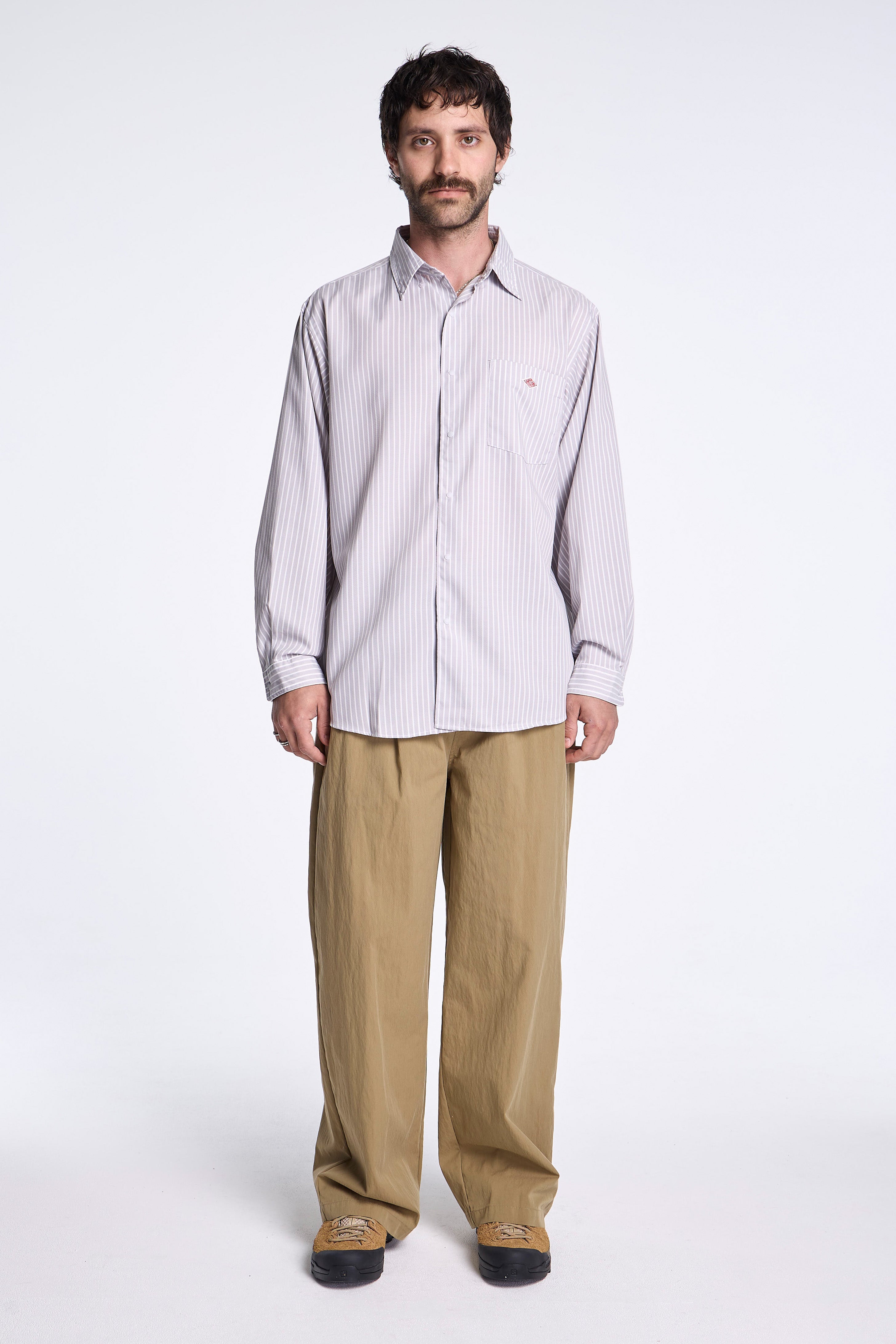 Dot Button B.D. Shirt L/S Grey/White Stripe
