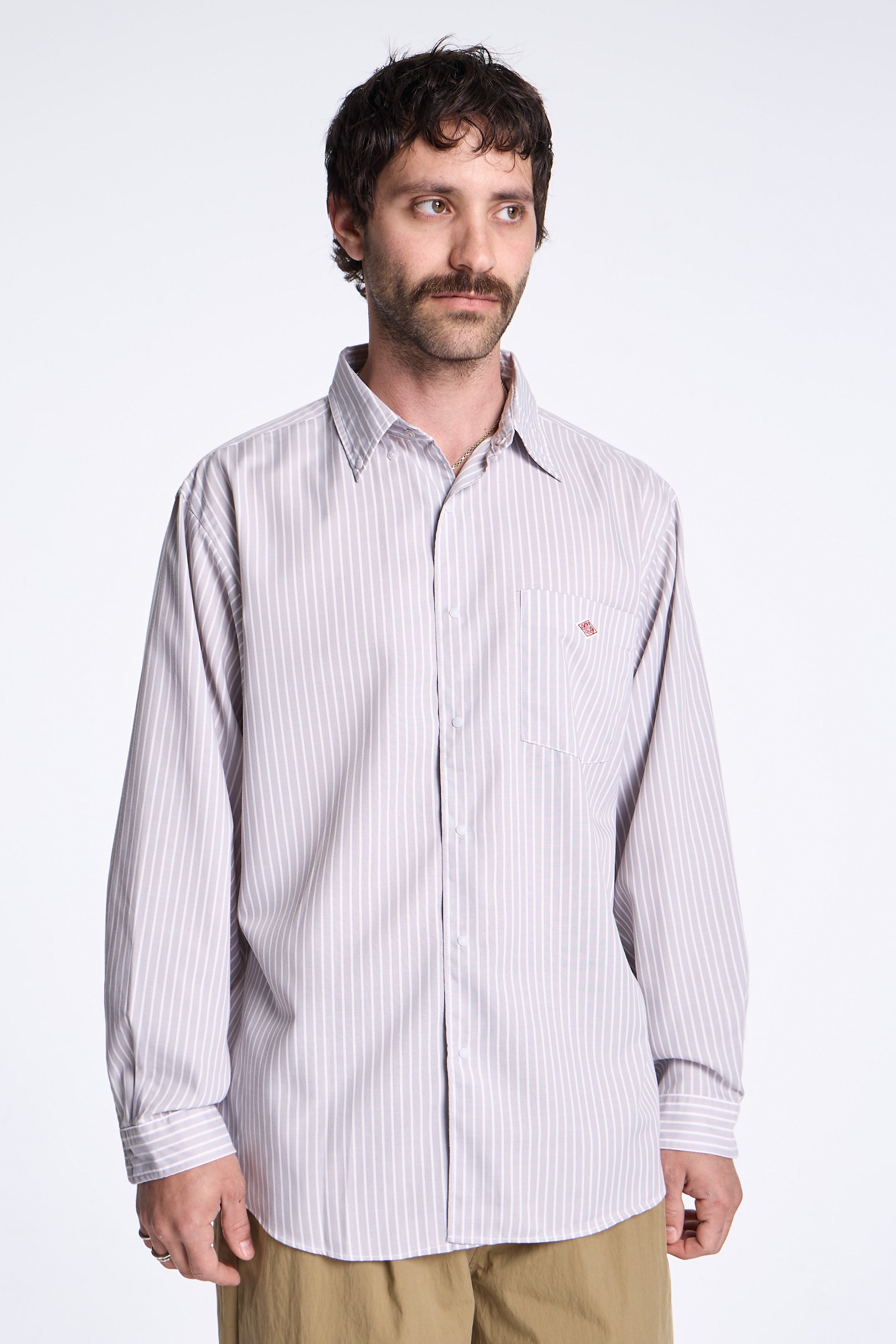 Dot Button B.D. Shirt L/S Grey/White Stripe