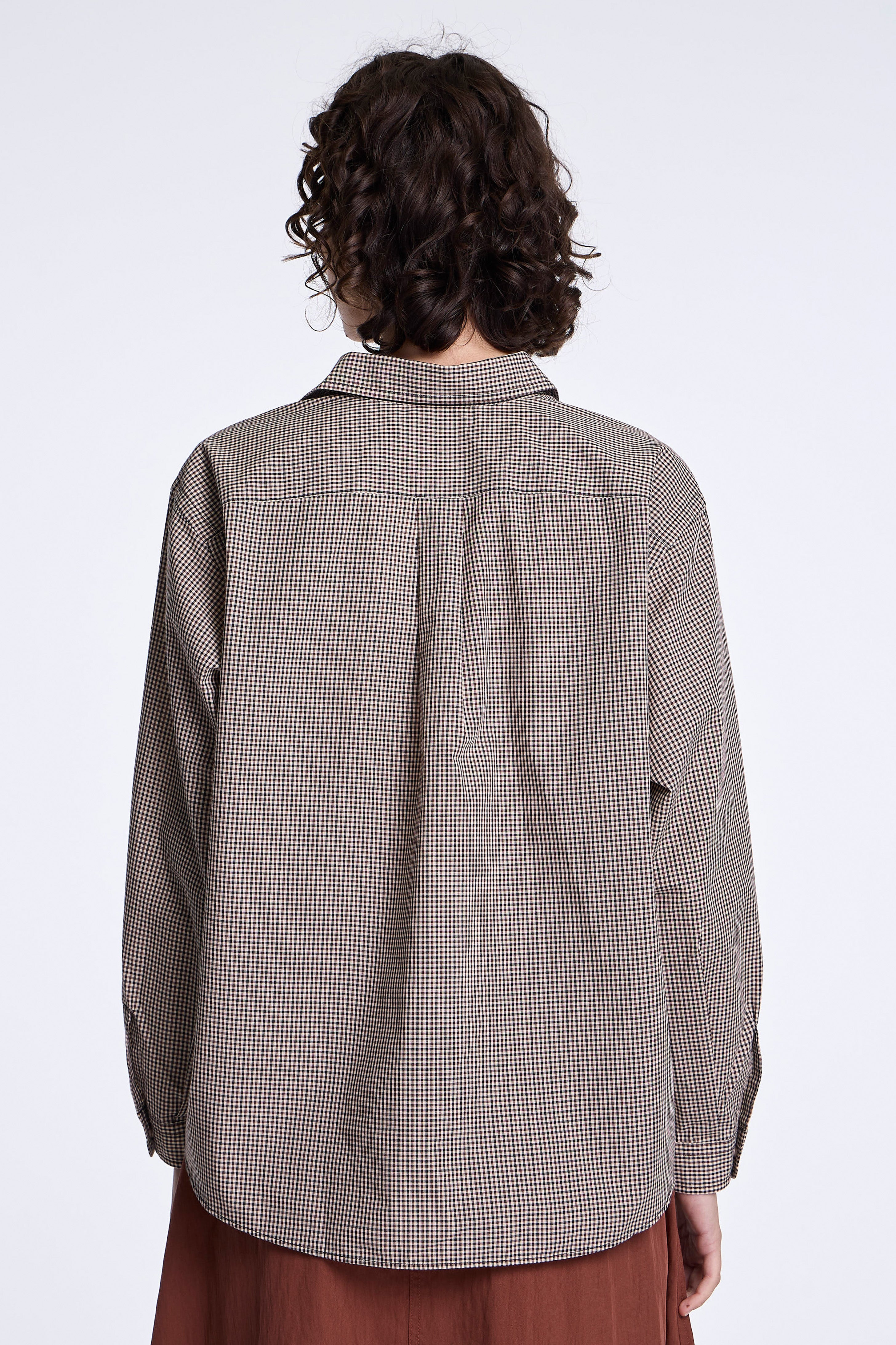 Dot Button Regular Collar Shirt L/S Beige Check