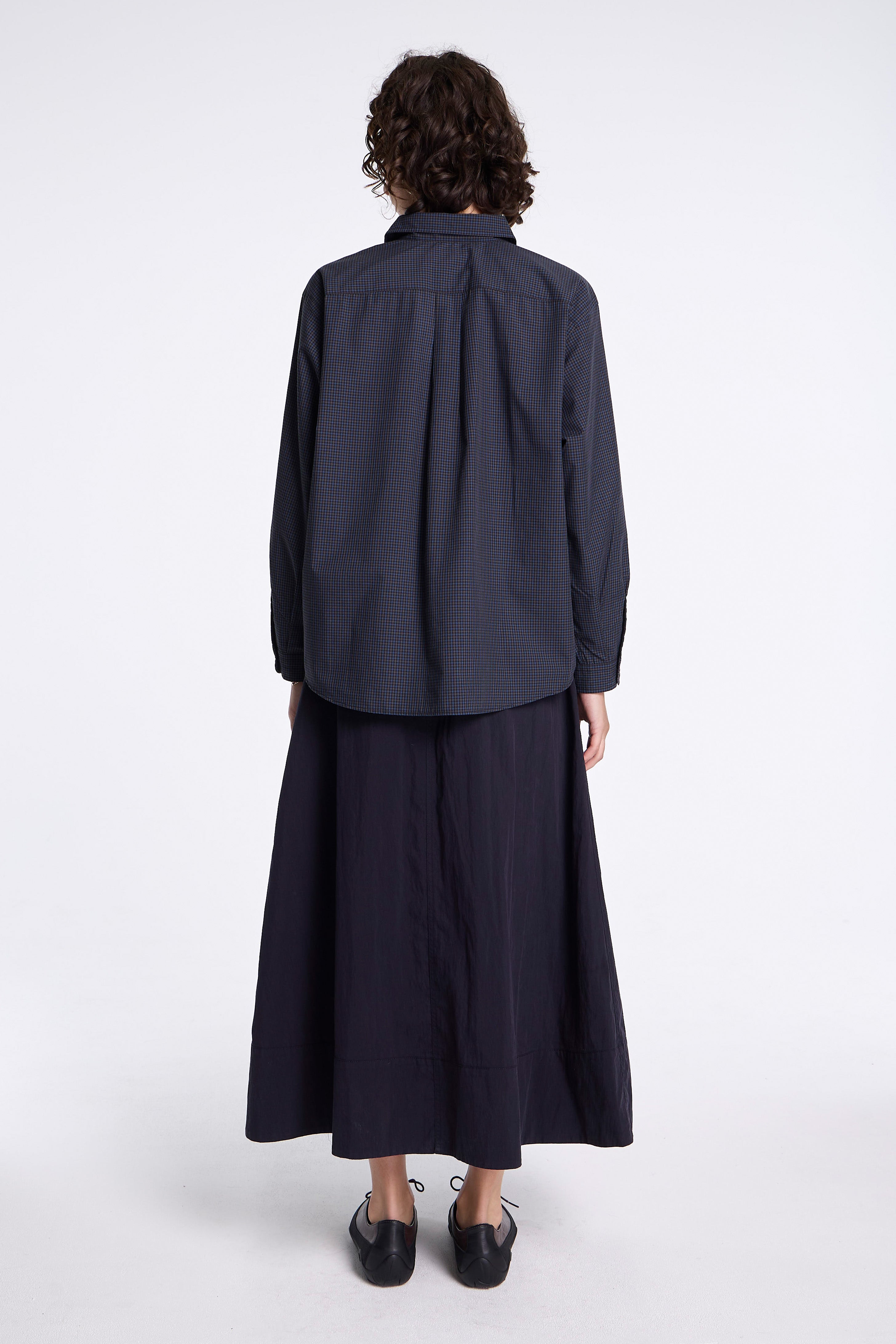 Dot Button Regular Collar Shirt L/S Navy Check