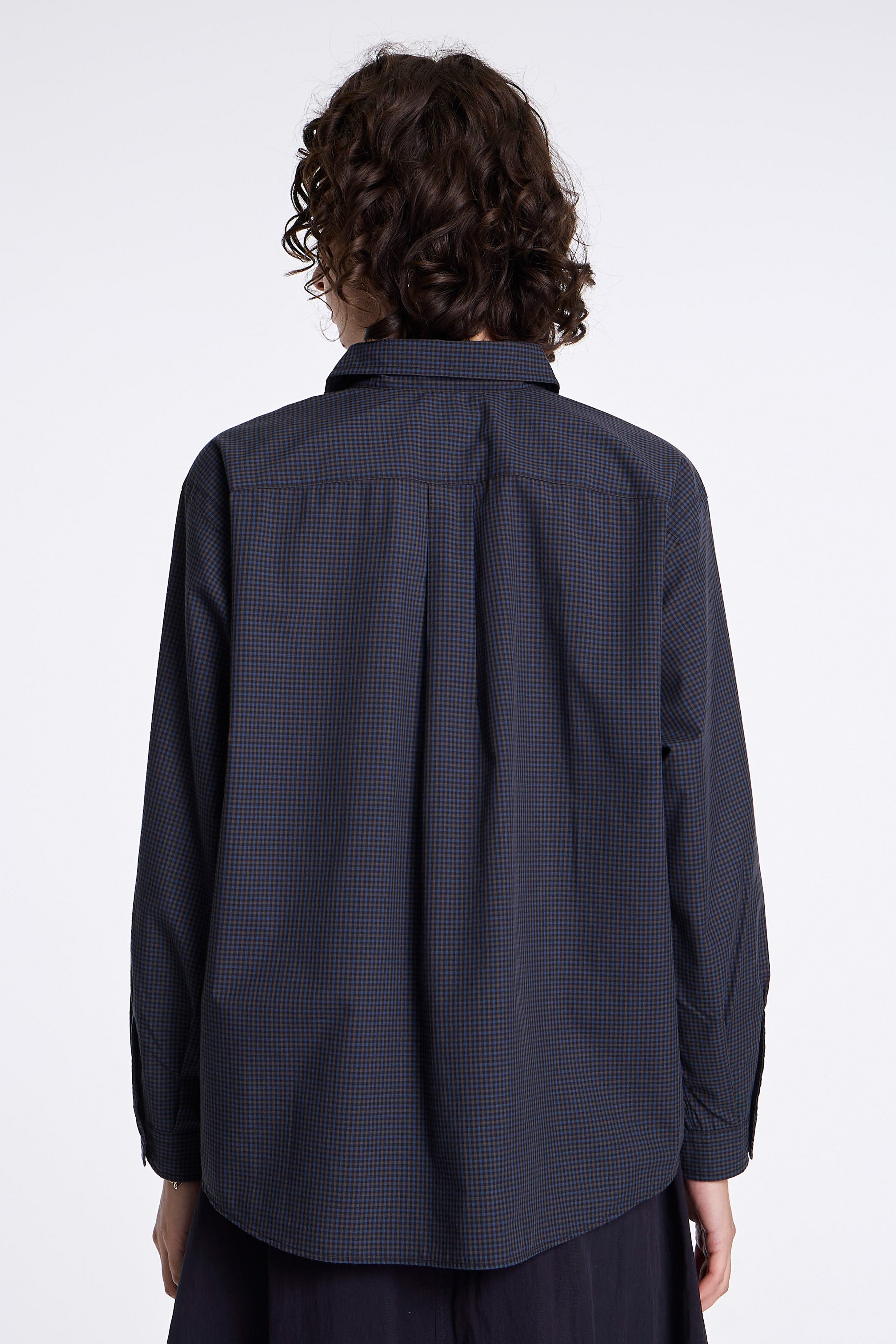 Dot Button Regular Collar Shirt L/S Navy Check