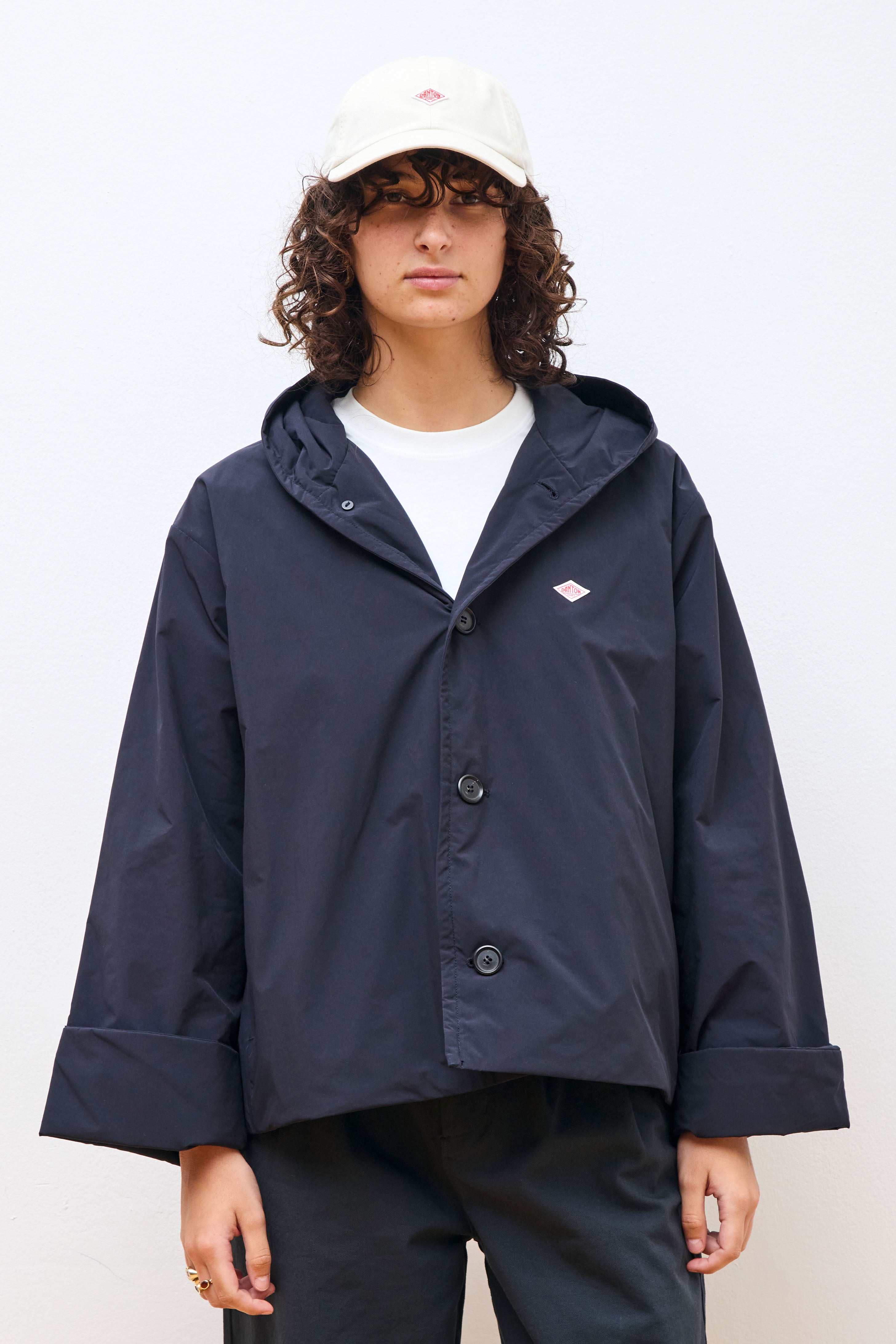 Nylon Taffeta Hooded Jacket Navy