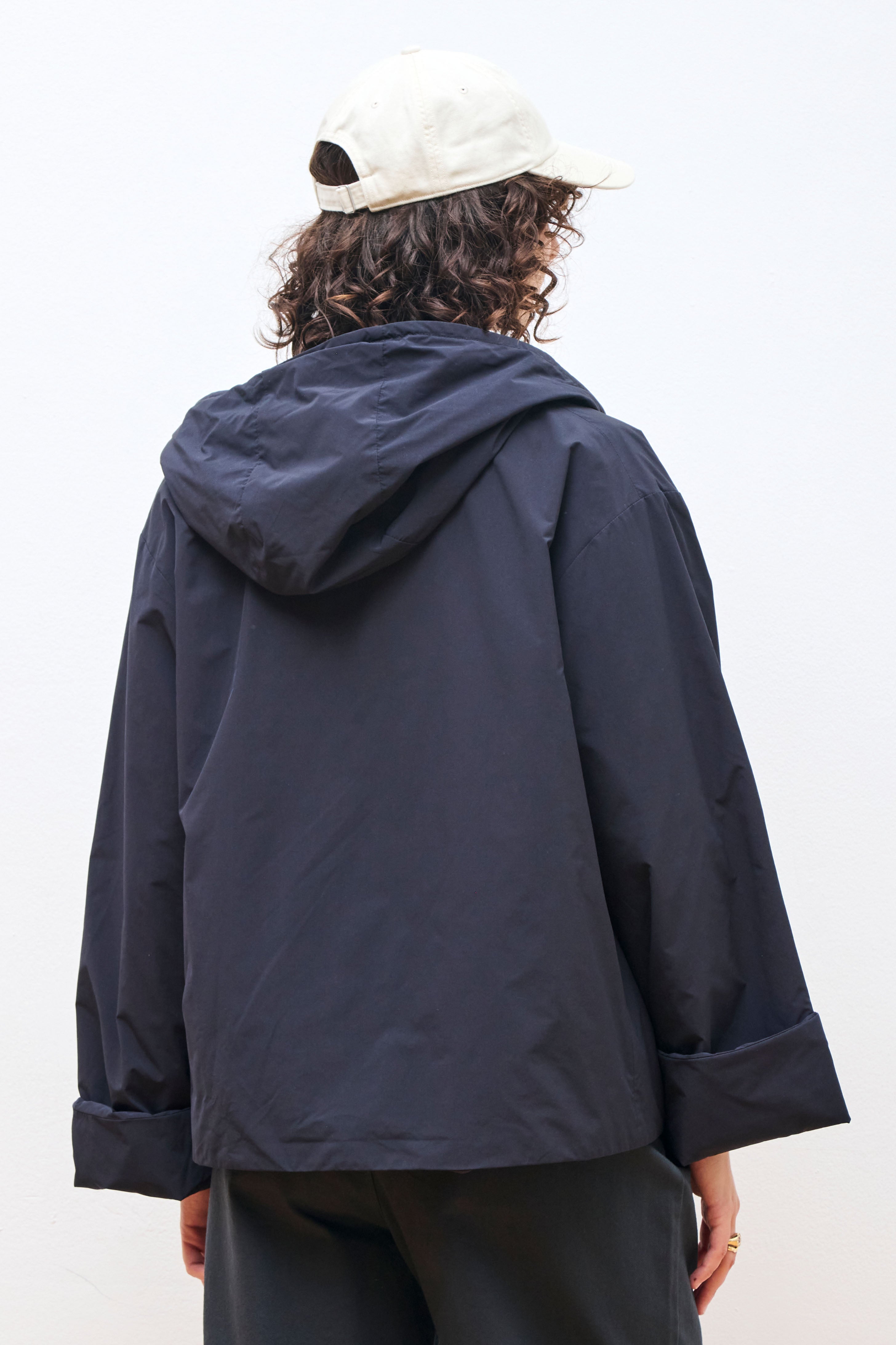 Nylon Taffeta Hooded Jacket Navy