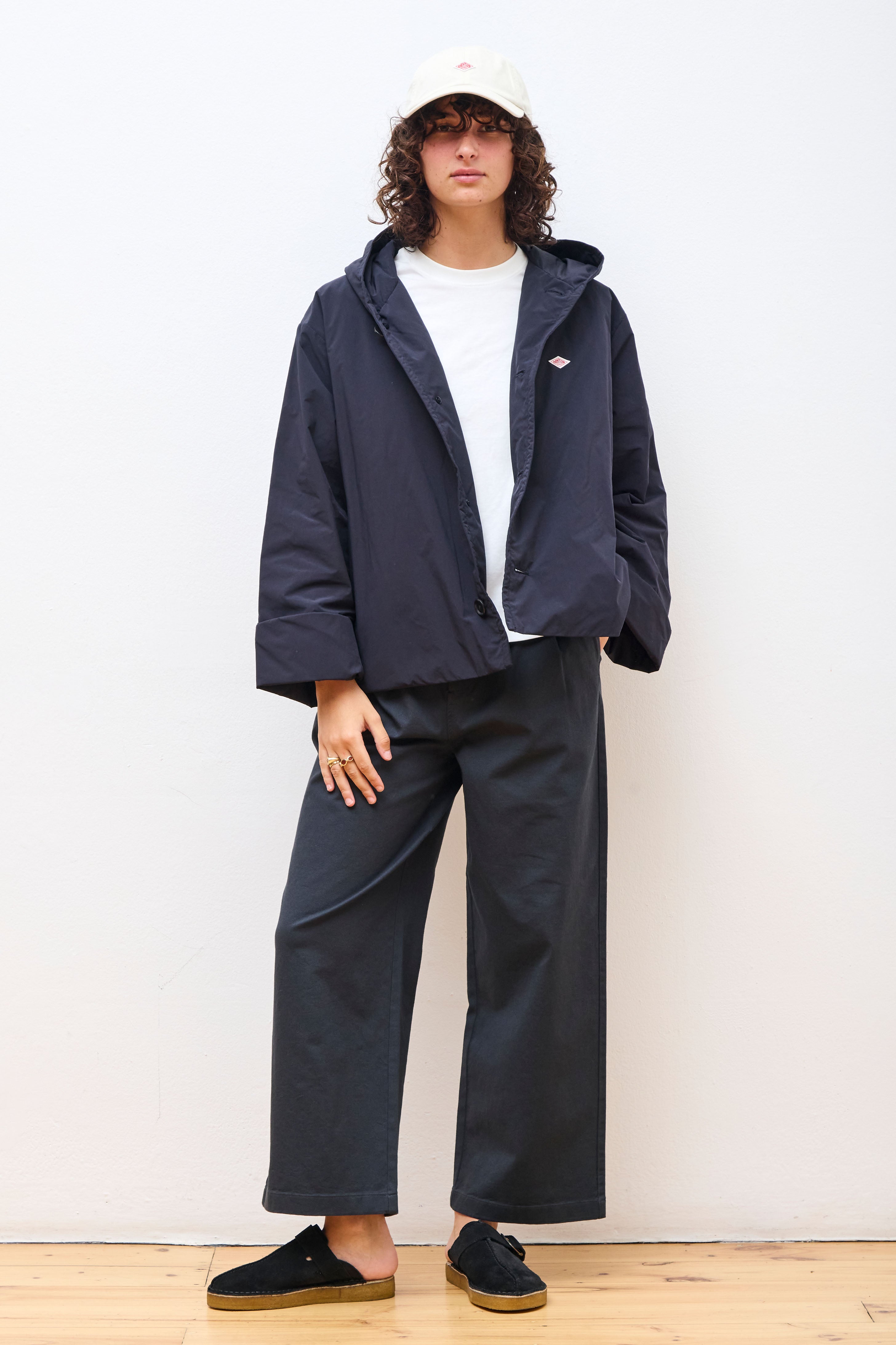 Nylon Taffeta Hooded Jacket Navy