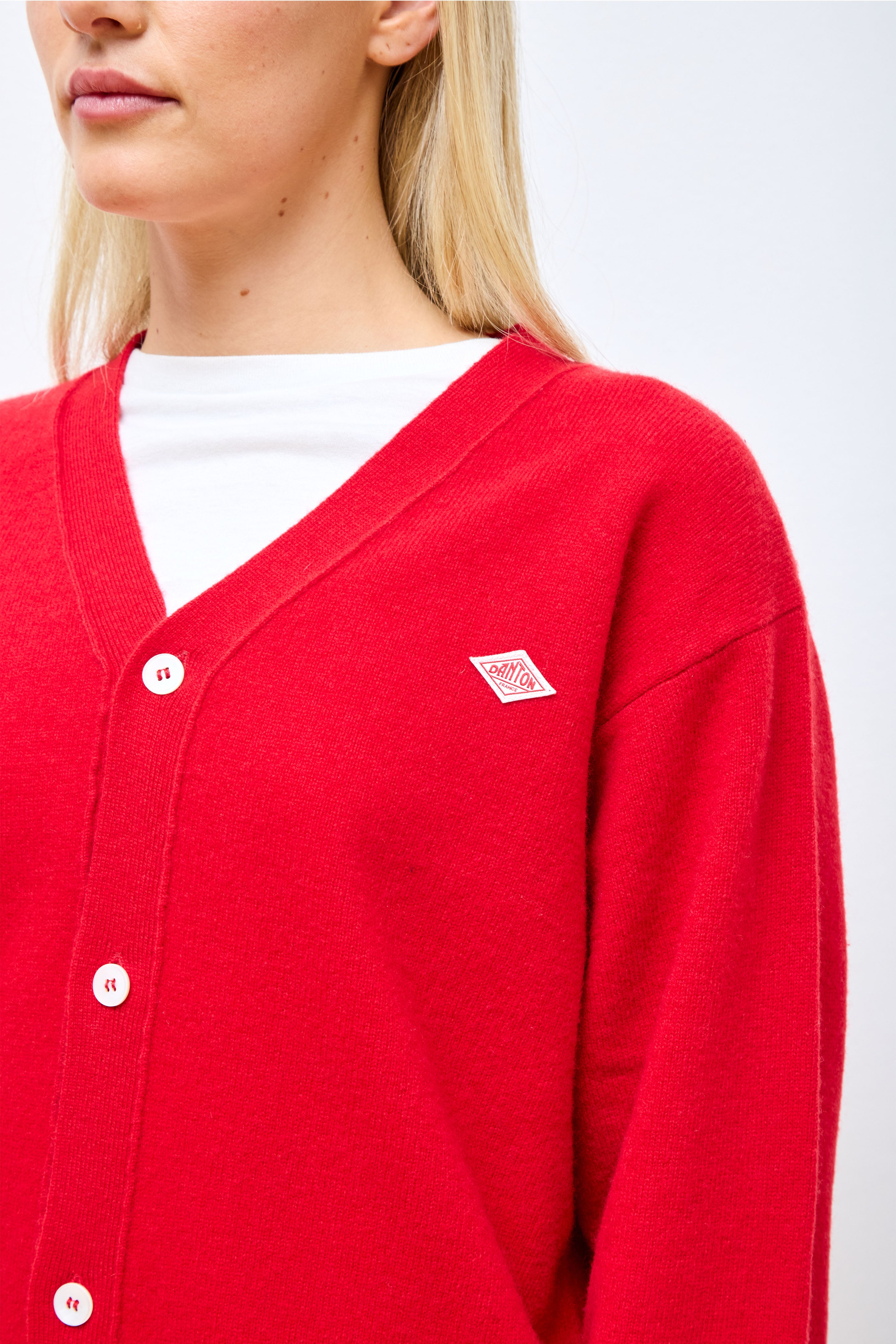 V Neck Cardigan Red