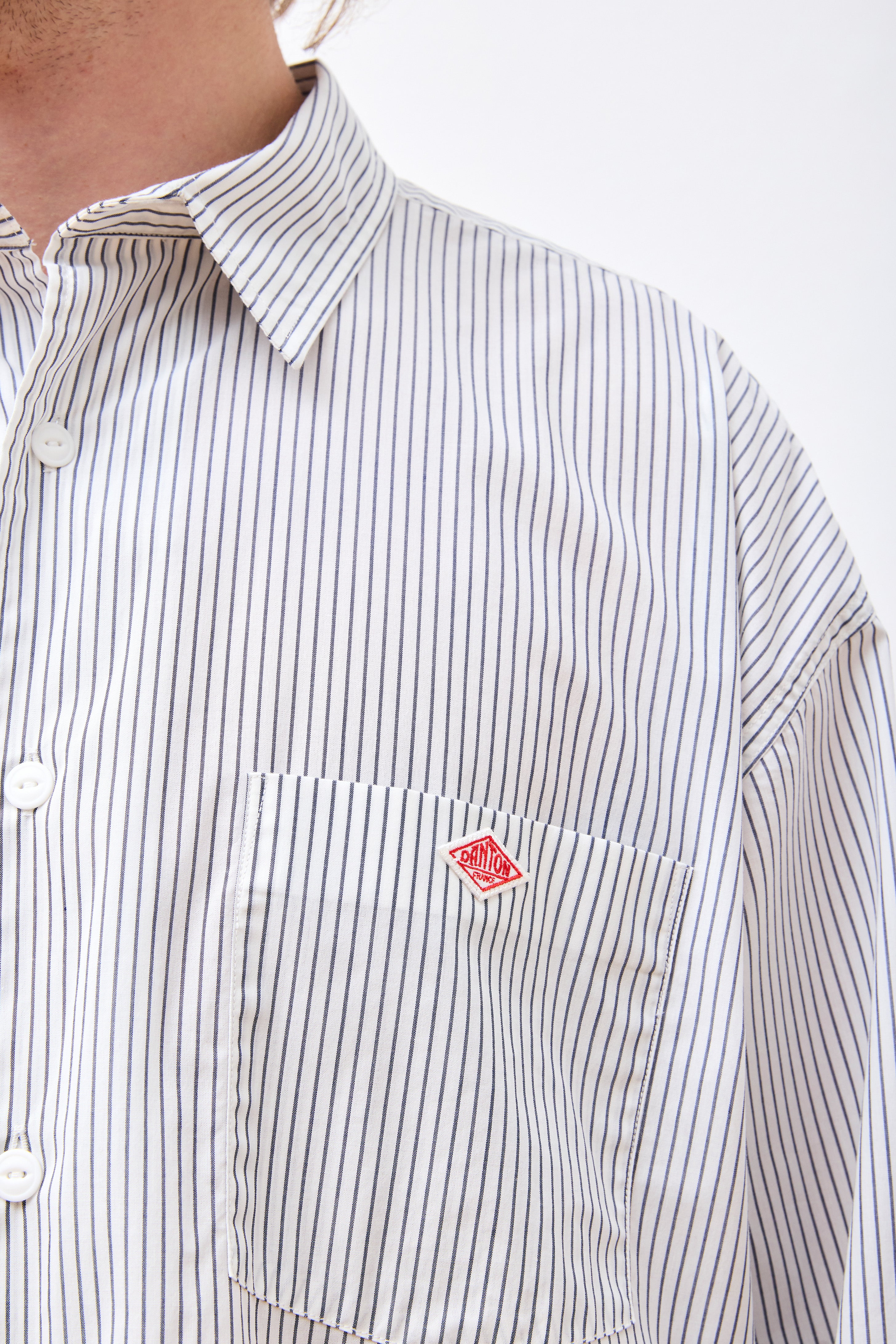 Striped Work Shirt White/Navy Blue