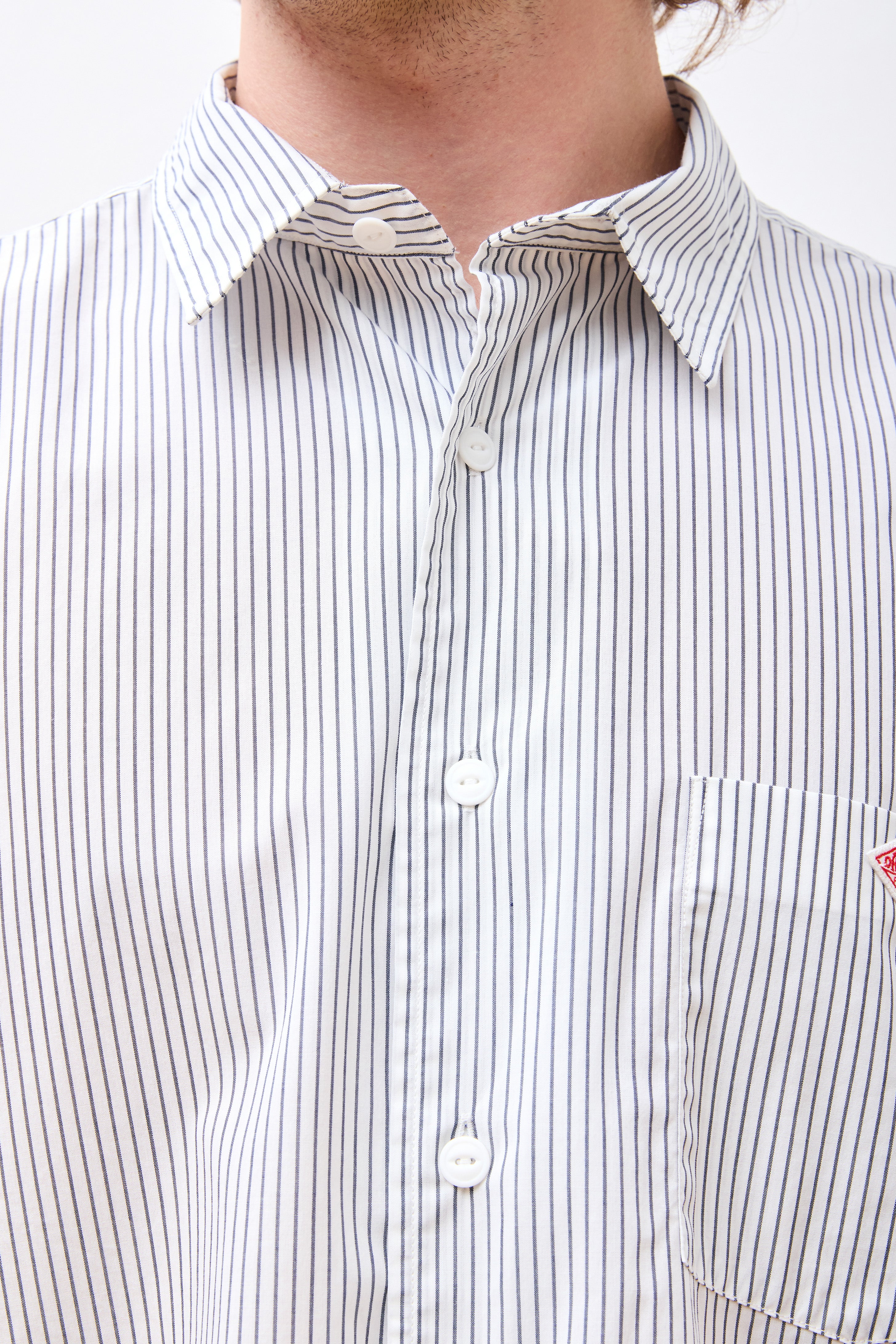 Striped Work Shirt White/Navy Blue