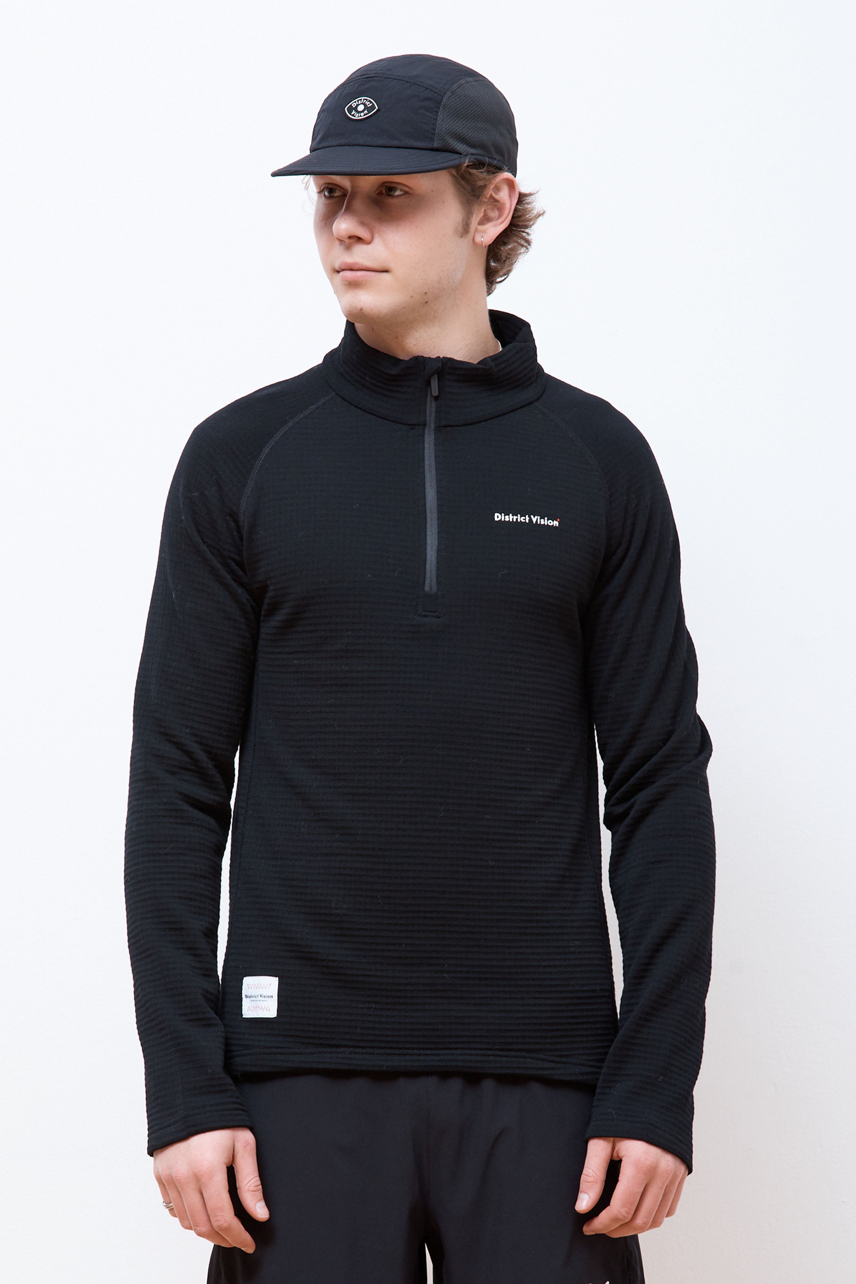 Half-Zip Merino Grid Fleece Black