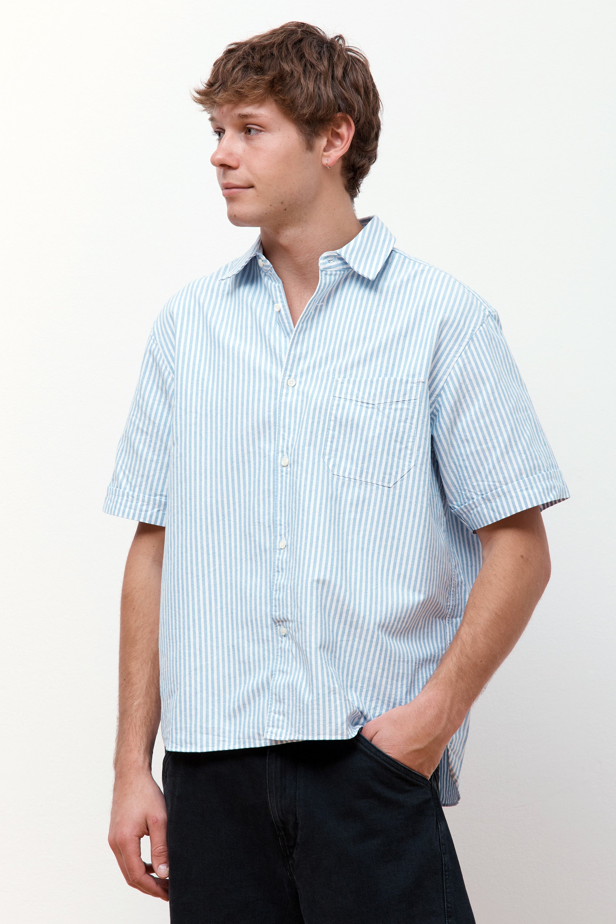 Regular Half Shirt Blue Stripe Oxford