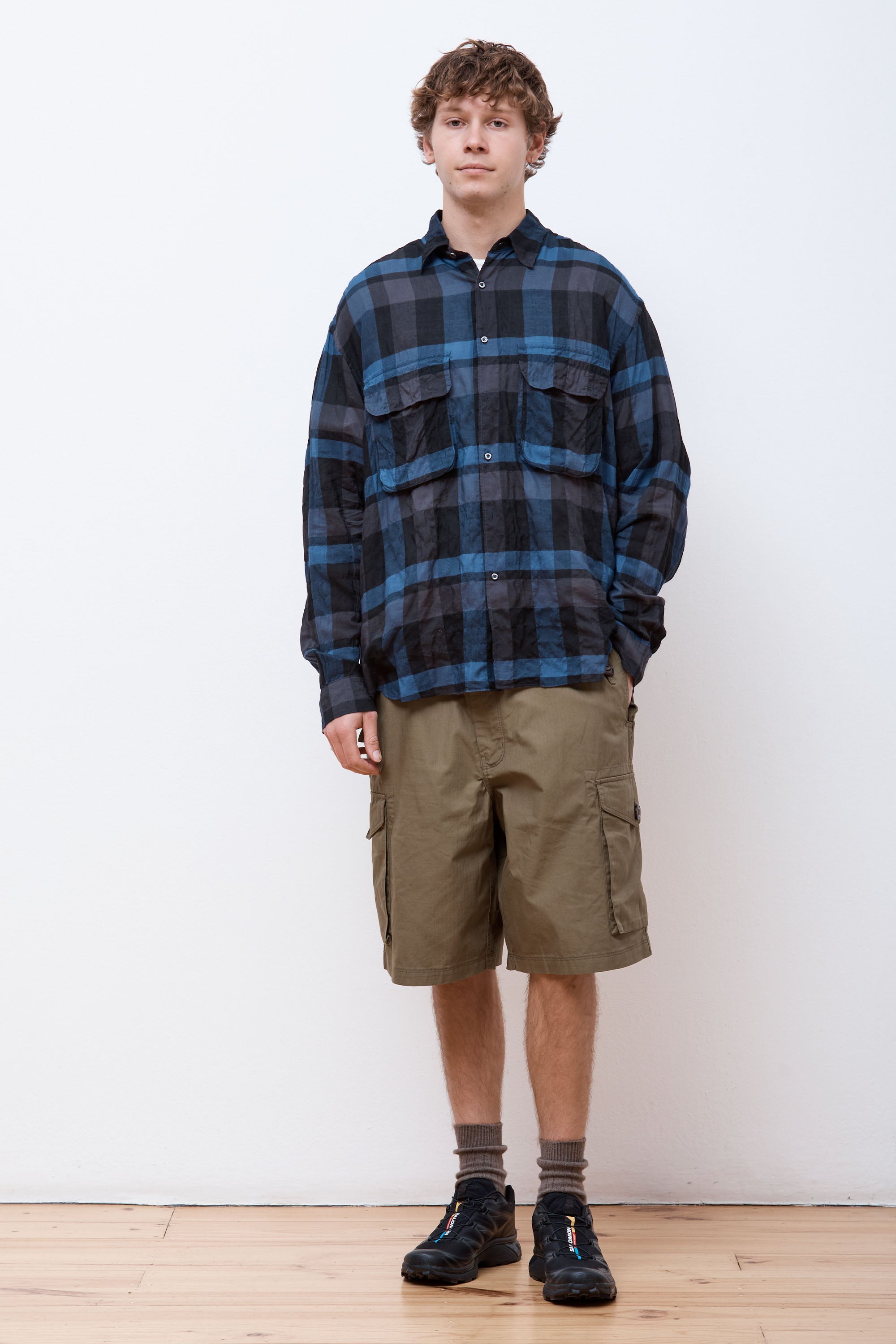 Comfy Wide Shirt Navy Check