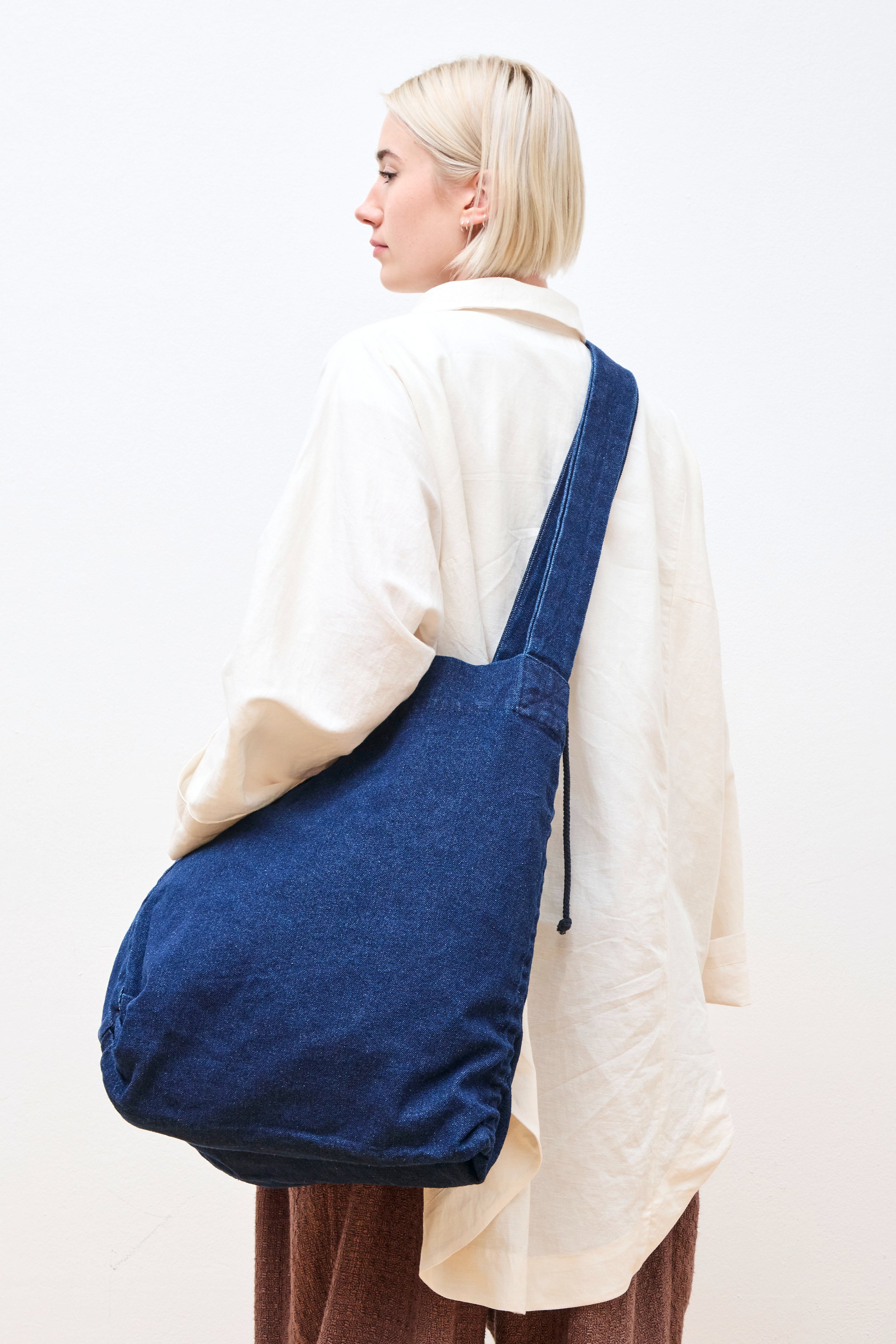 Double Tote Bag Stone Washed Blue Denim