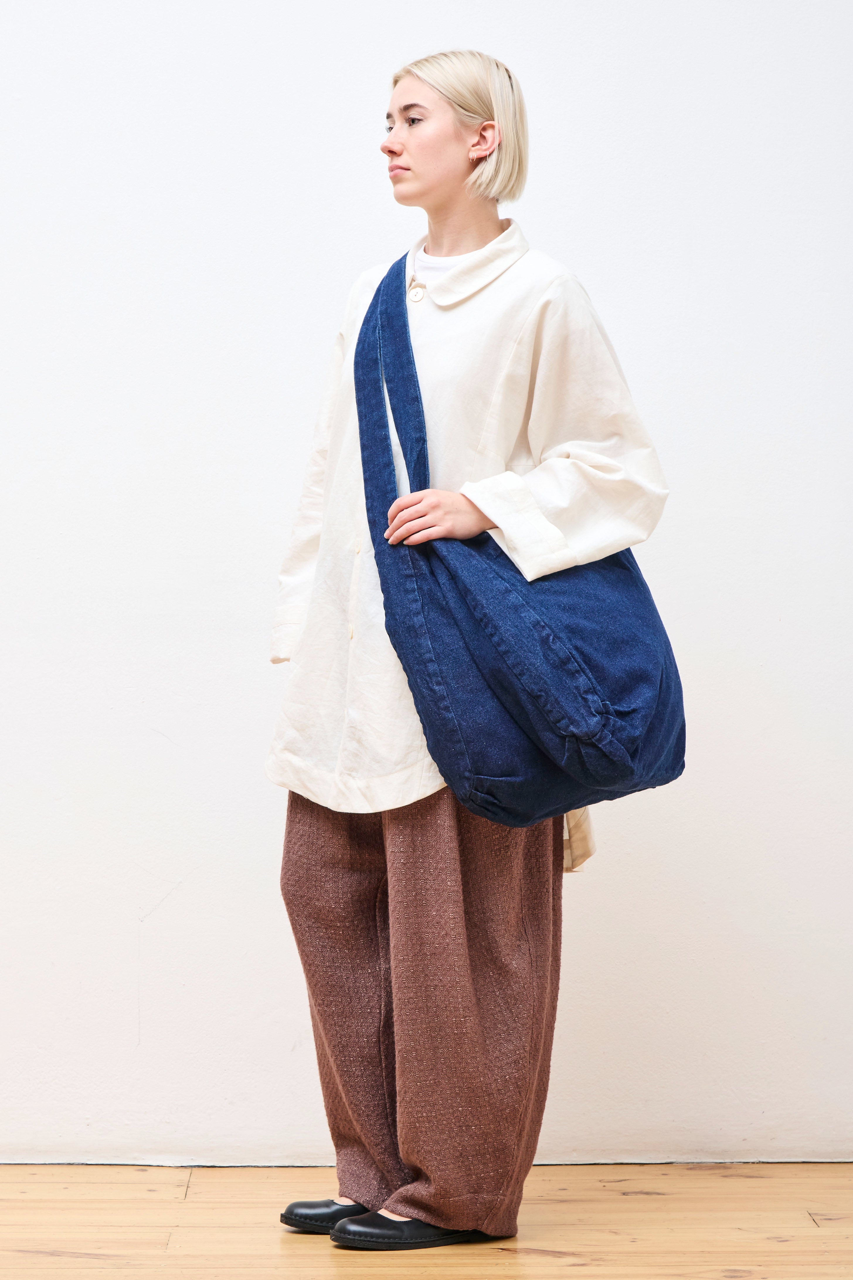 Double Tote Bag Stone Washed Blue Denim