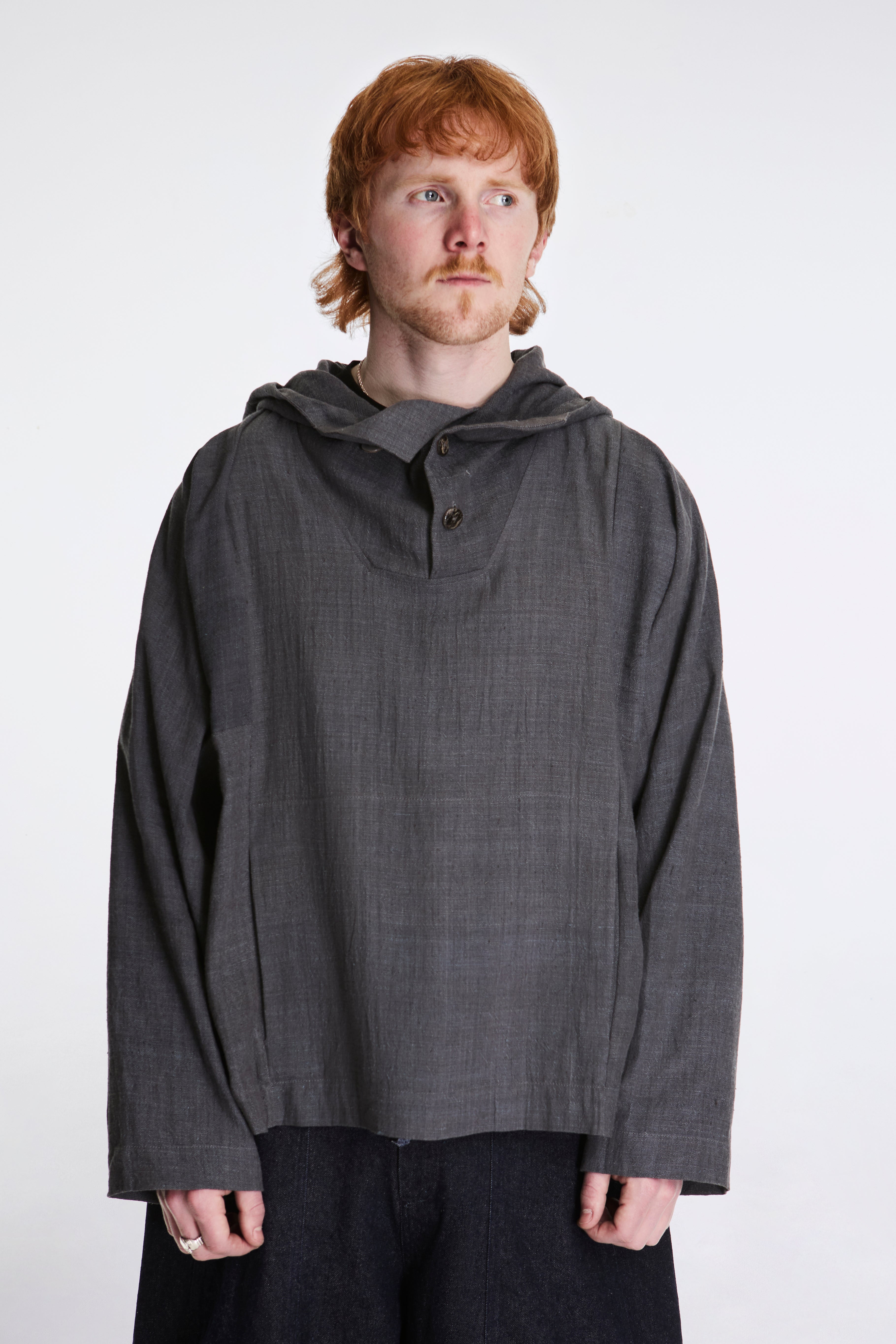 Fisherman Hoodie Handwoven Indigo & Iron Dyed