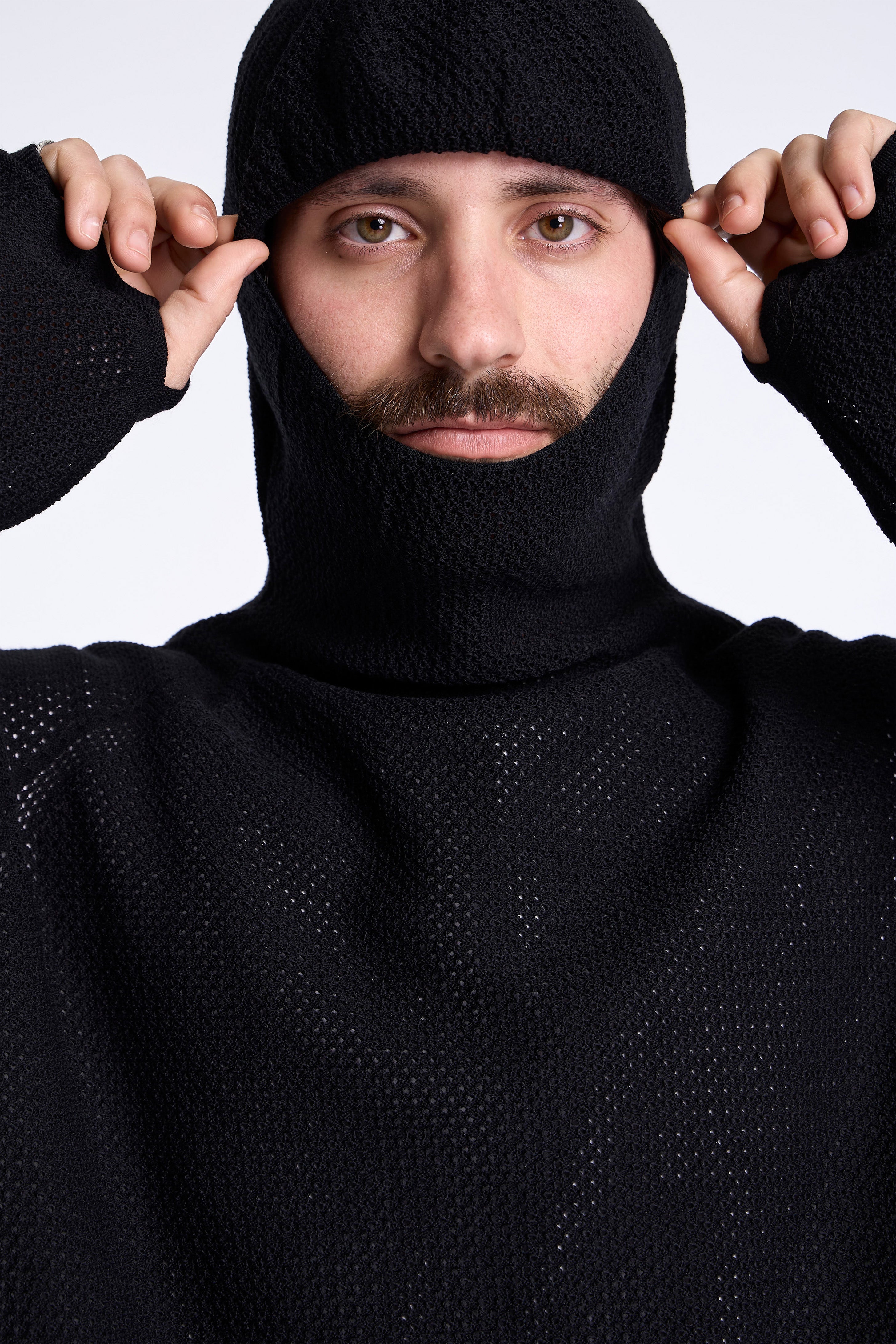 Perforated Wholegarment Knit Top Black