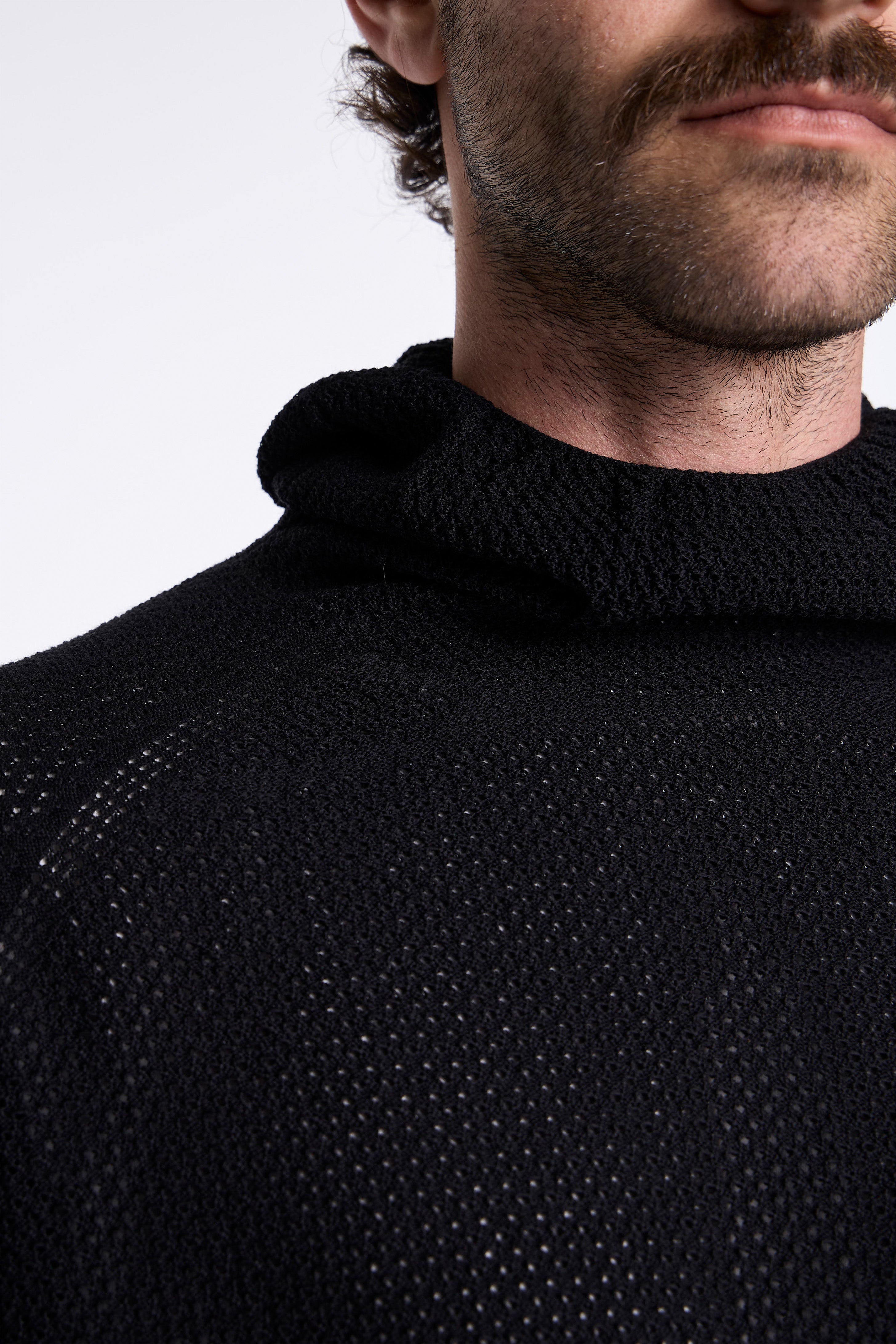 Perforated Wholegarment Knit Top Black