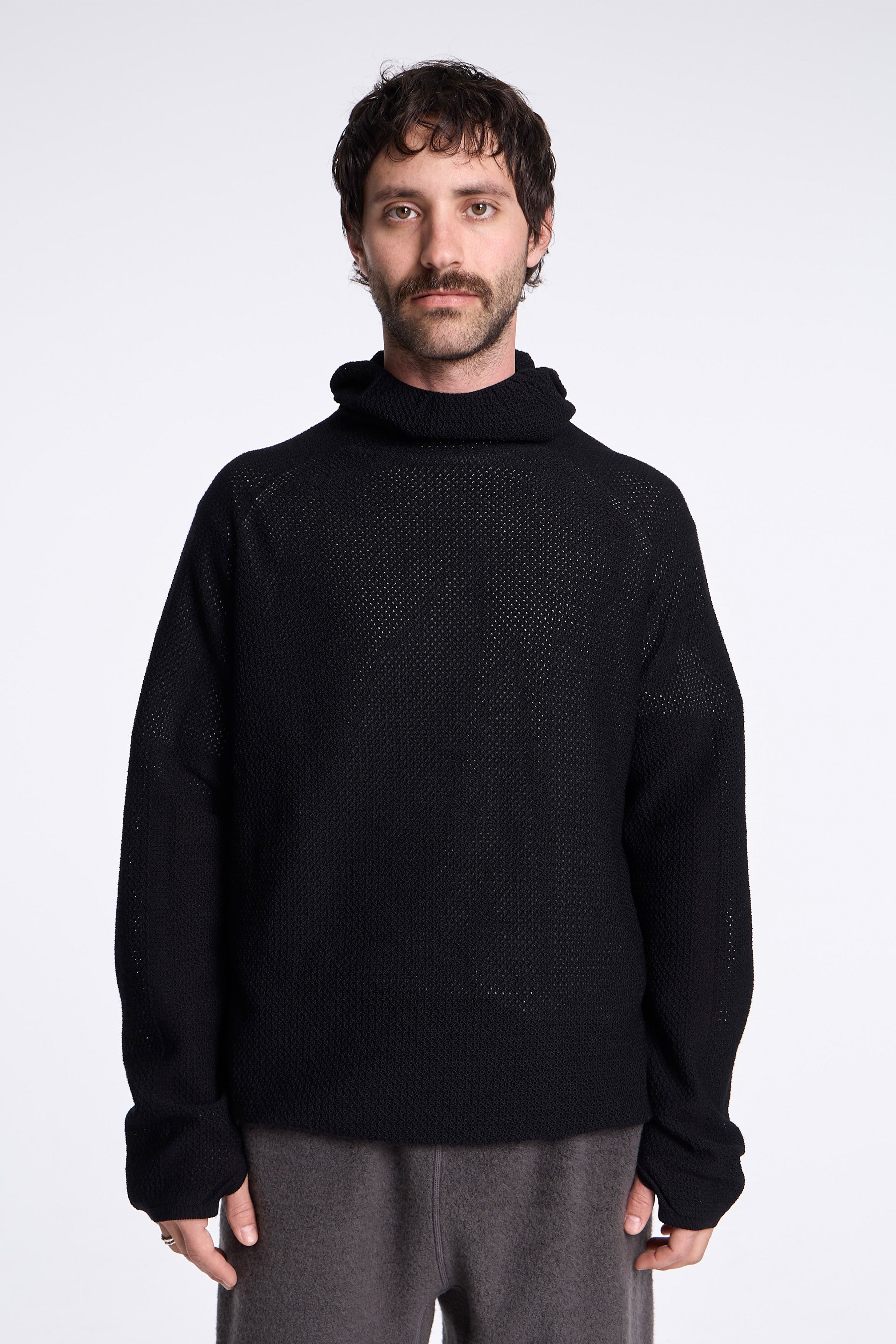 Perforated Wholegarment Knit Top Black