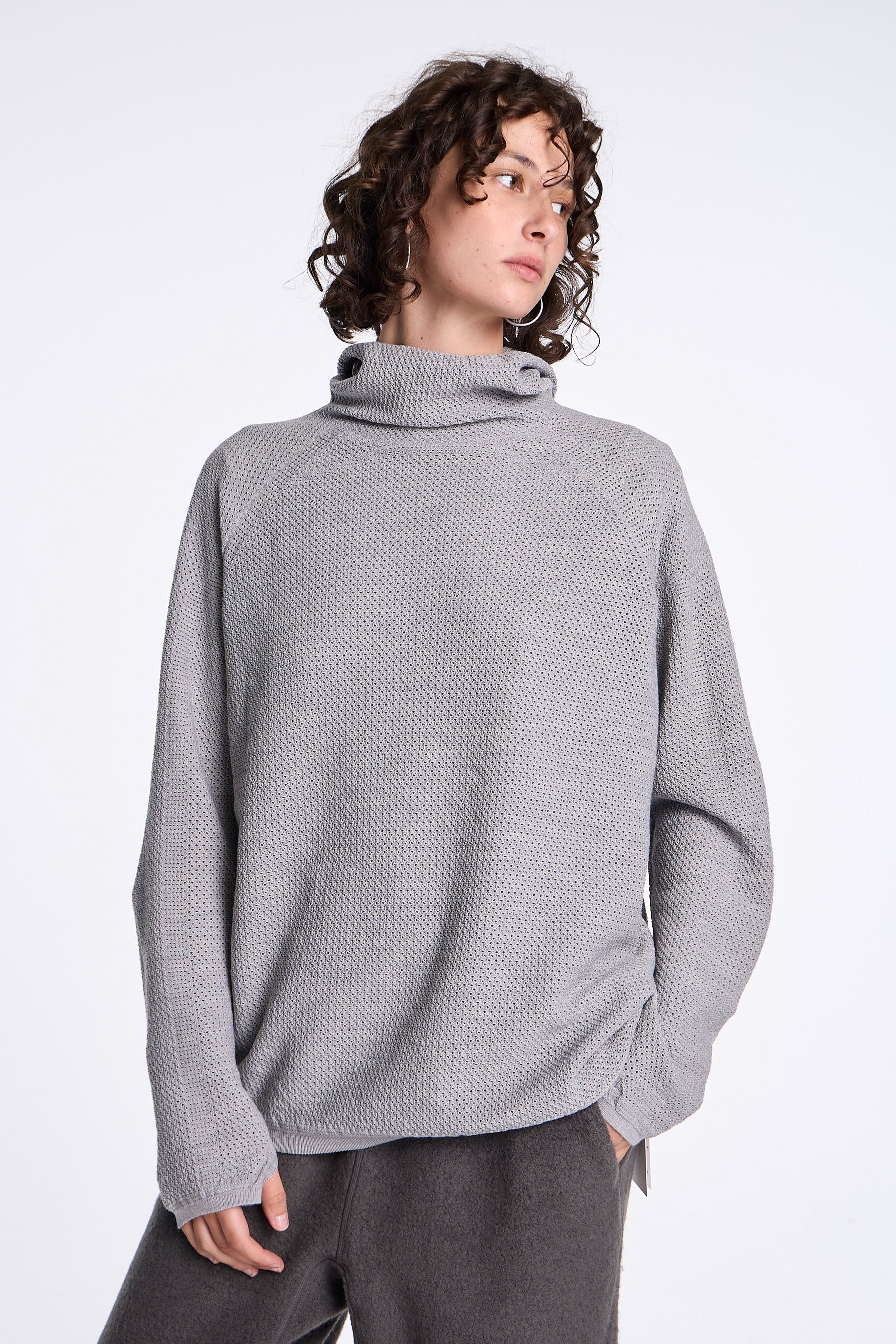 Perforated Wholegarment Knit Top Zinc Gray