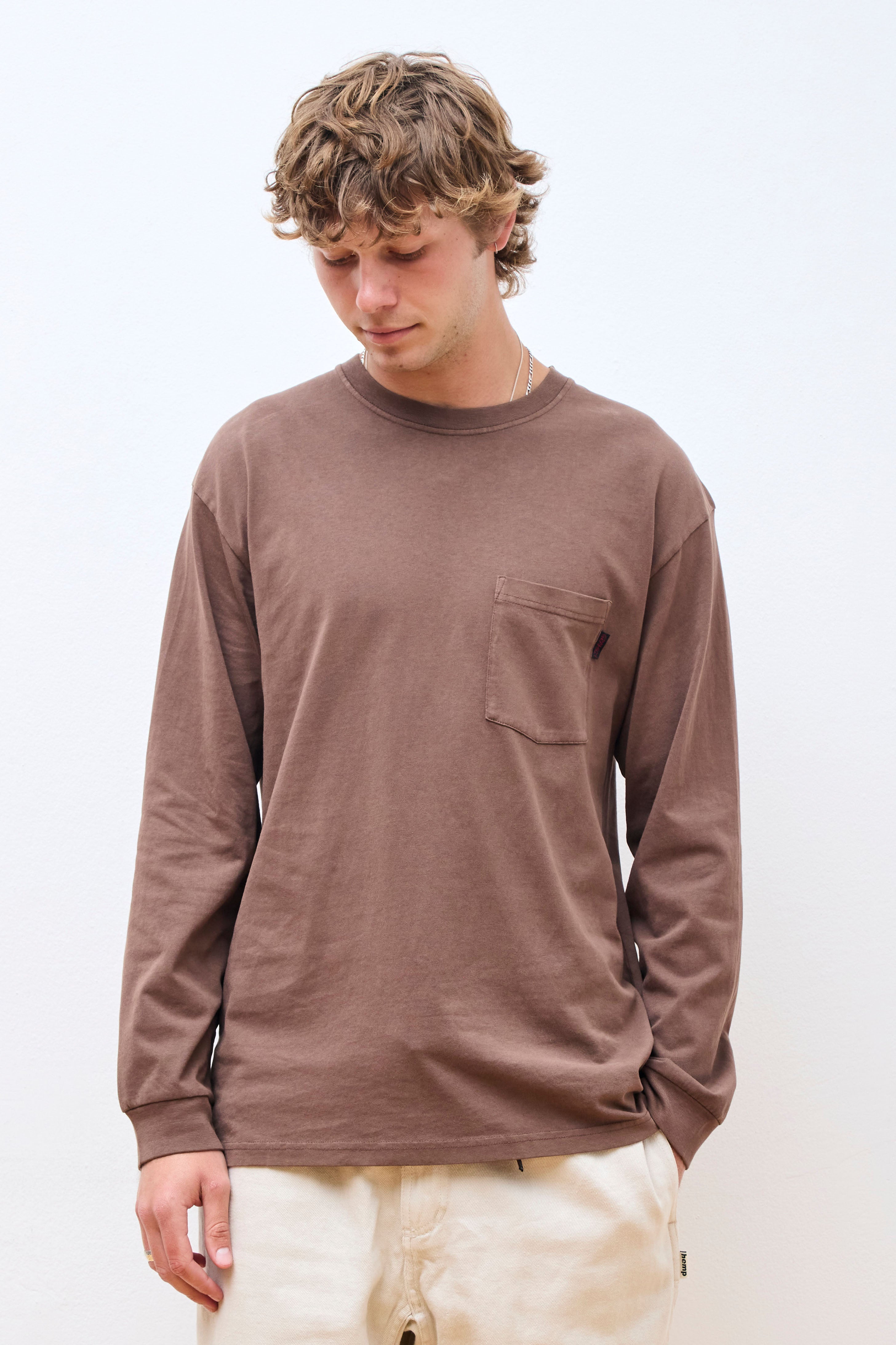 L/S Pocket Tee Pigment Dyed Brown