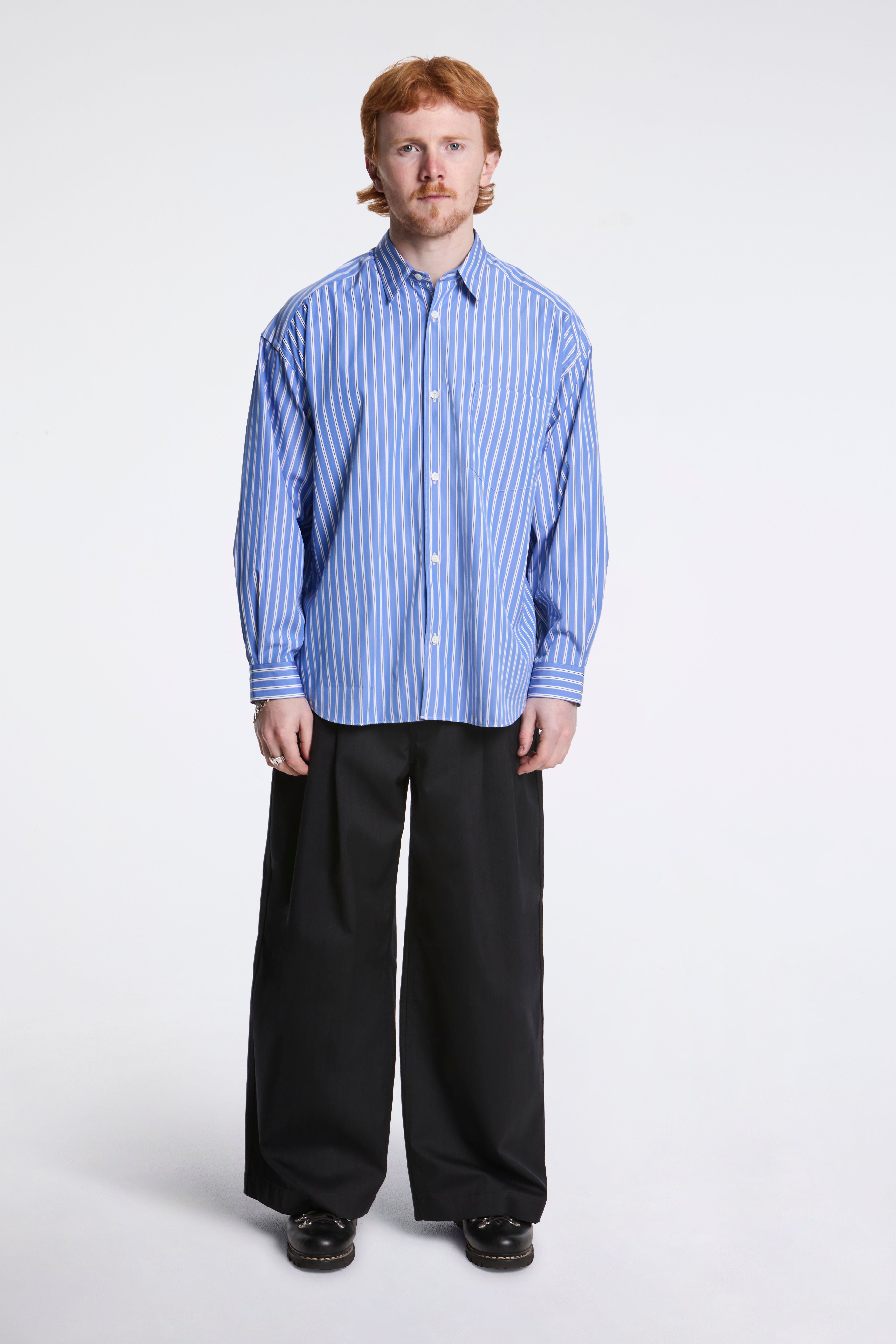 Striped Double Pleat Trouser Black