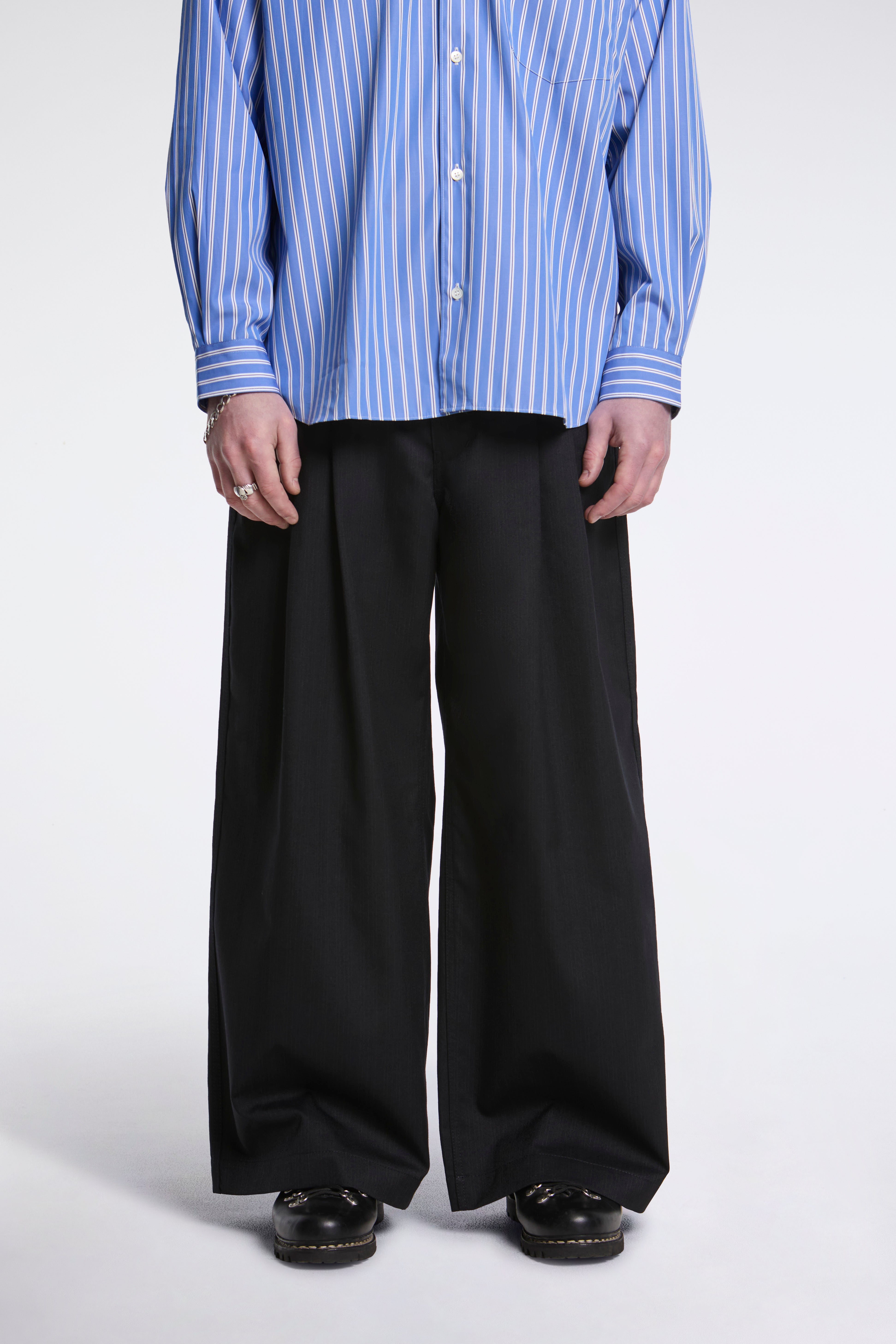 Striped Double Pleat Trouser Black