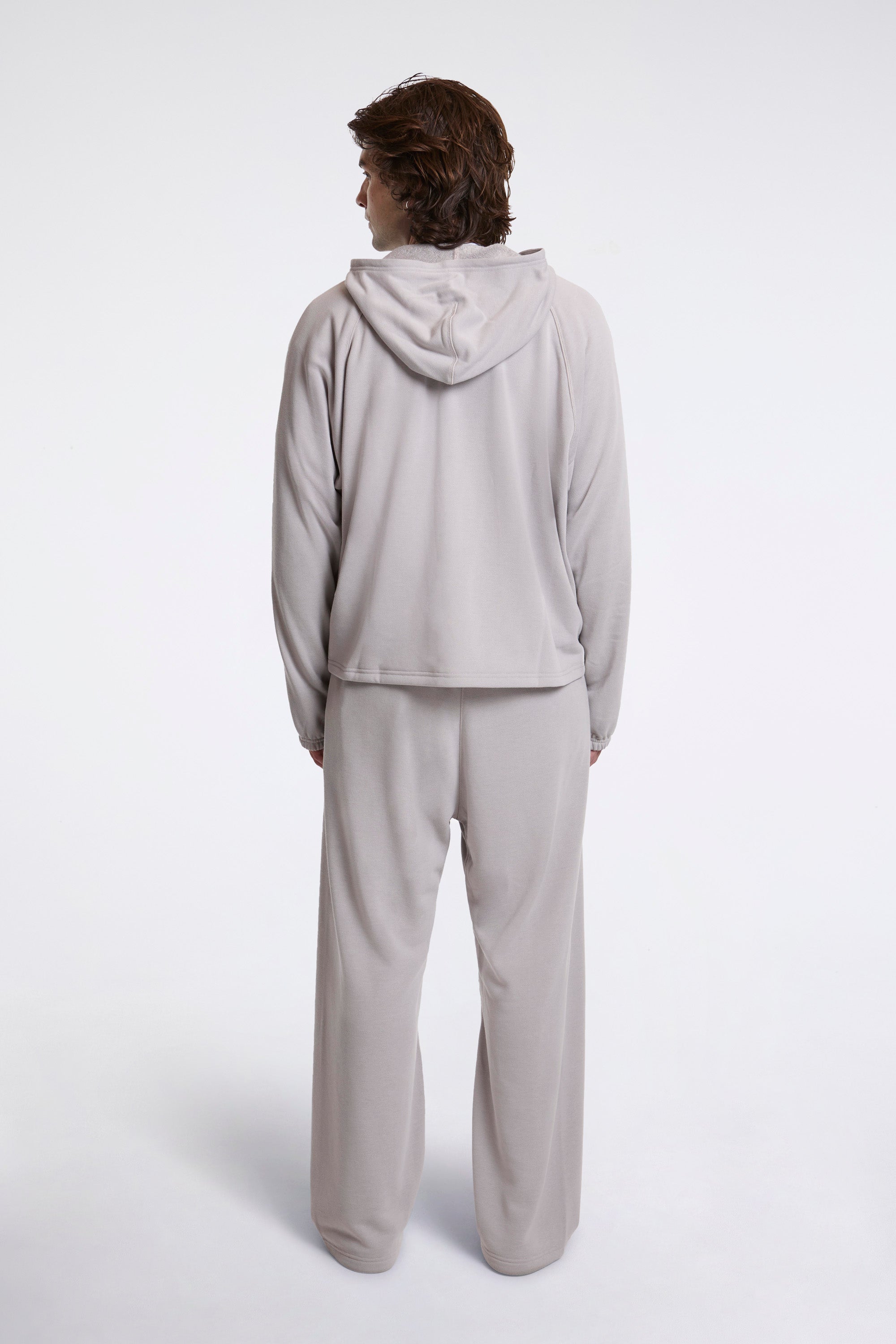 Open Neck French Terry Hoodie Cement