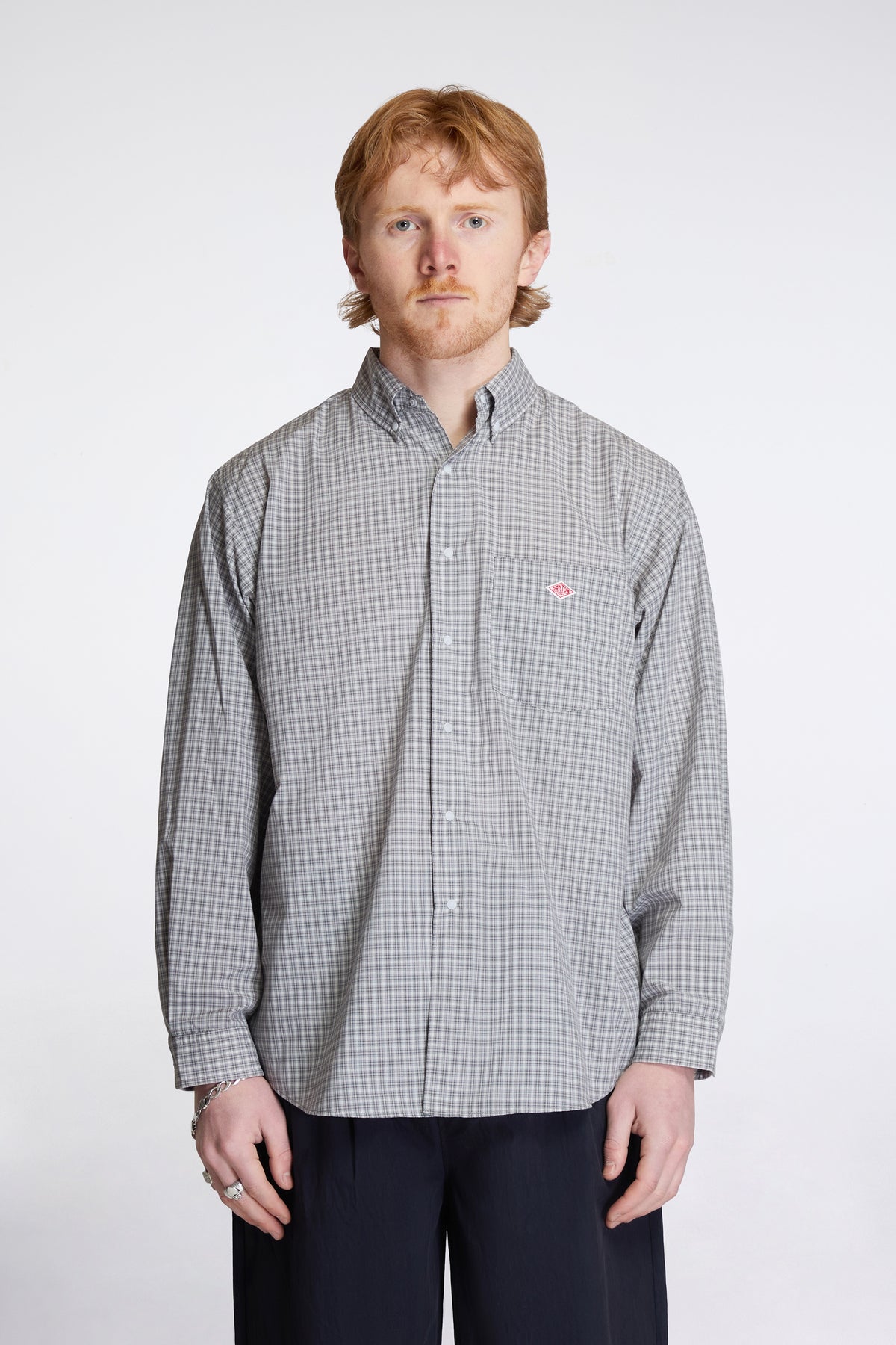 Dot Button B.D. Shirt L/S Grey/Lt.Grey Check