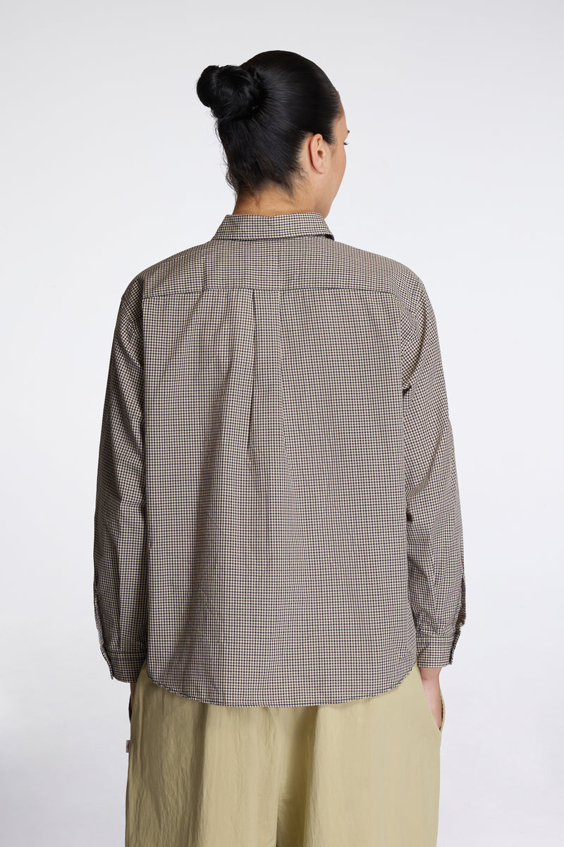 Dot Button Regular Collar Shirt L/S Beige Check