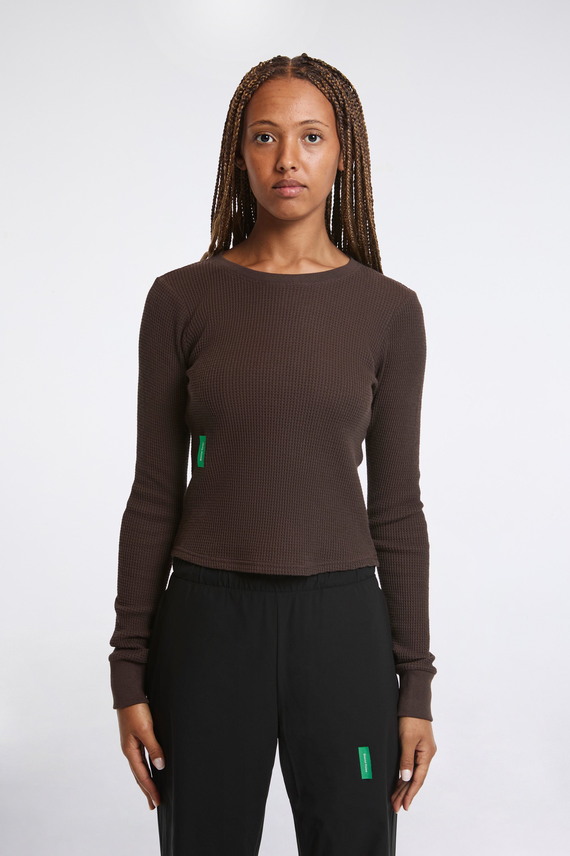 Fitted Long Sleeve Waffle T-Shirt Umber