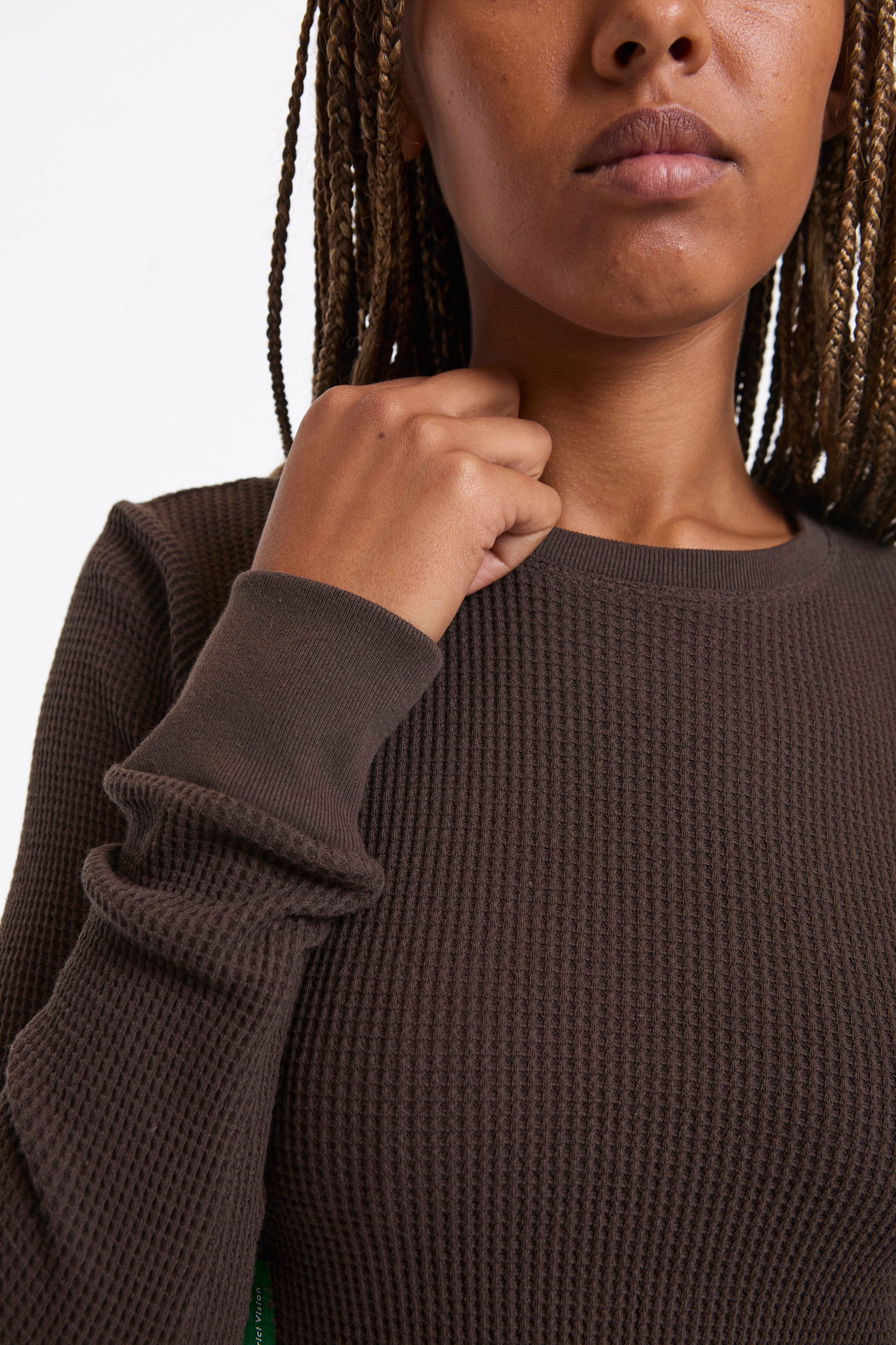 Fitted Long Sleeve Waffle T-Shirt Umber