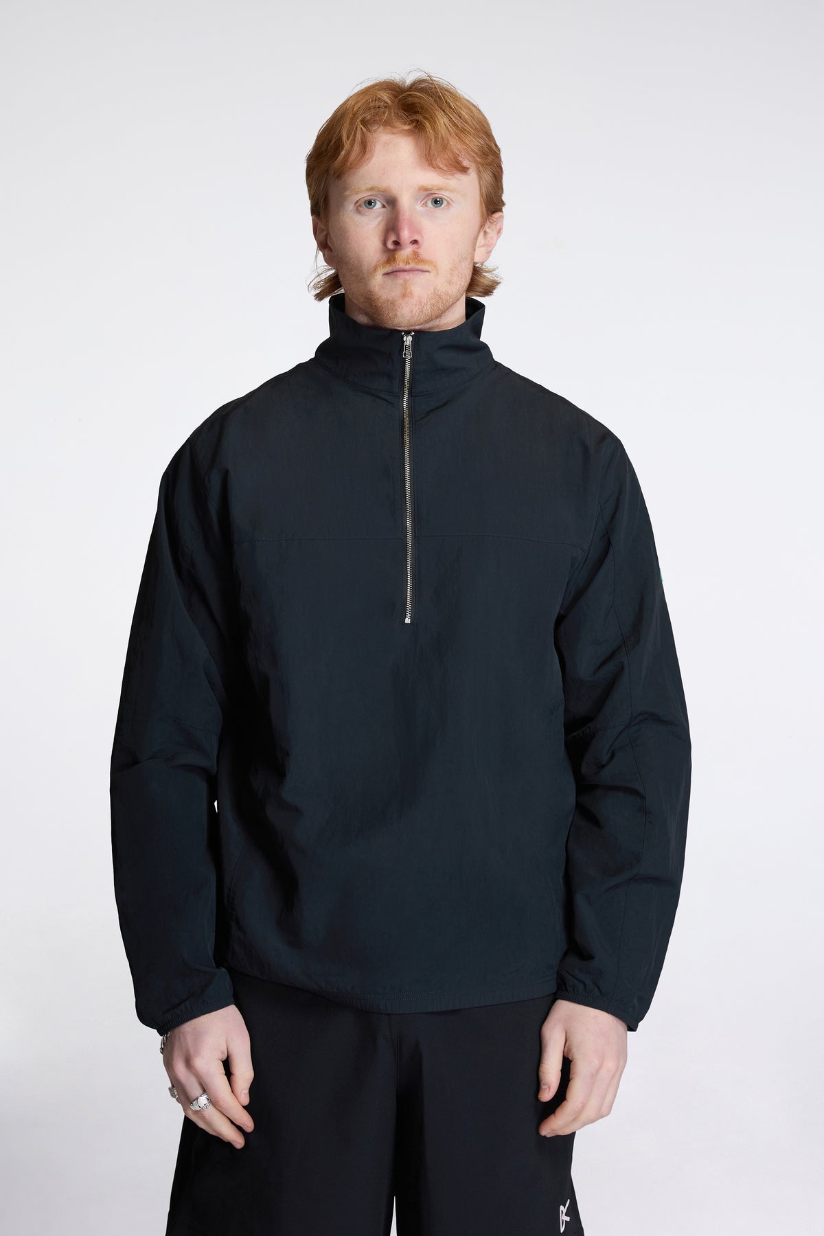 Half-Zip Nylon Windbreaker Black