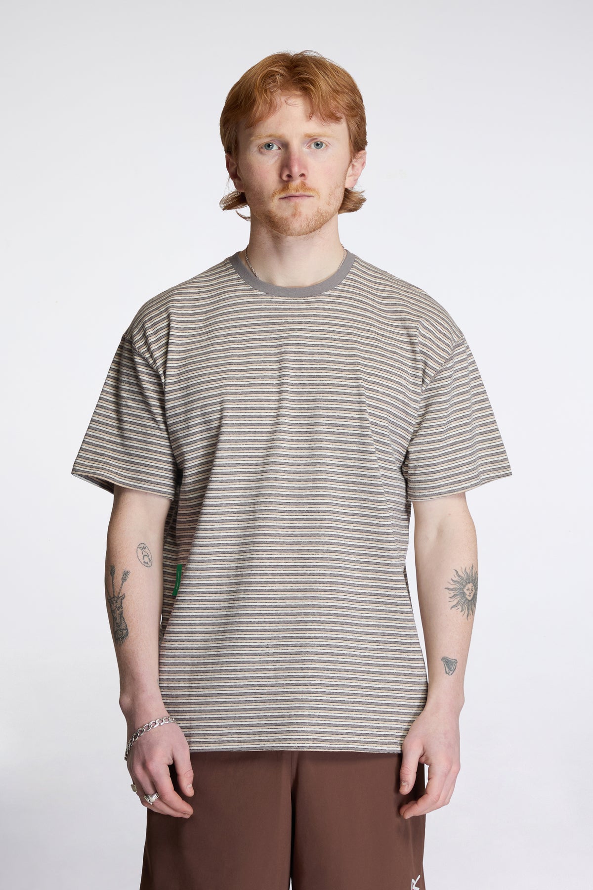Short Sleeve Stripe Tee Grey Stripe